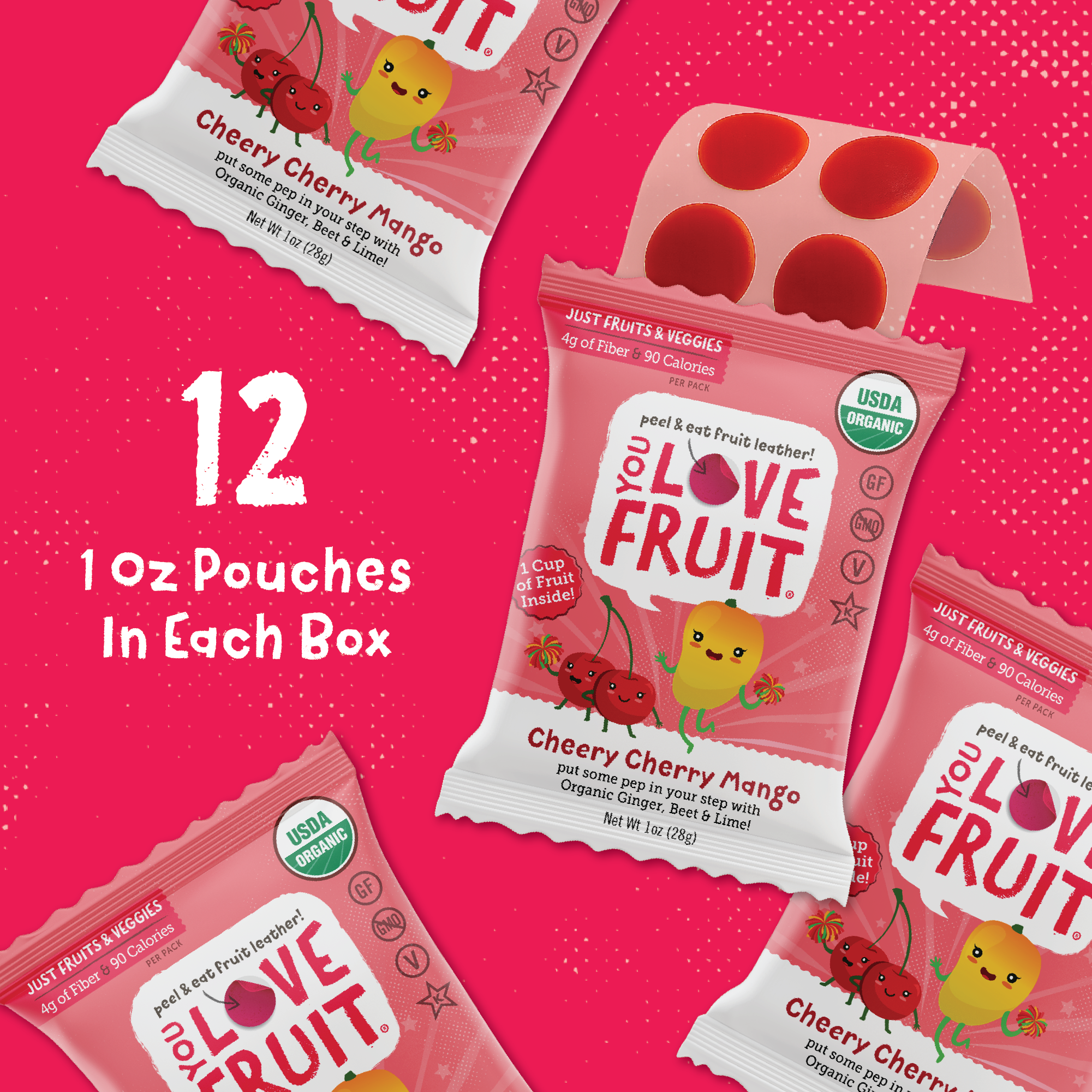 YOU LOVE FRUIT Organic Fruit Snacks — 1 oz Pouches, Pack of 12