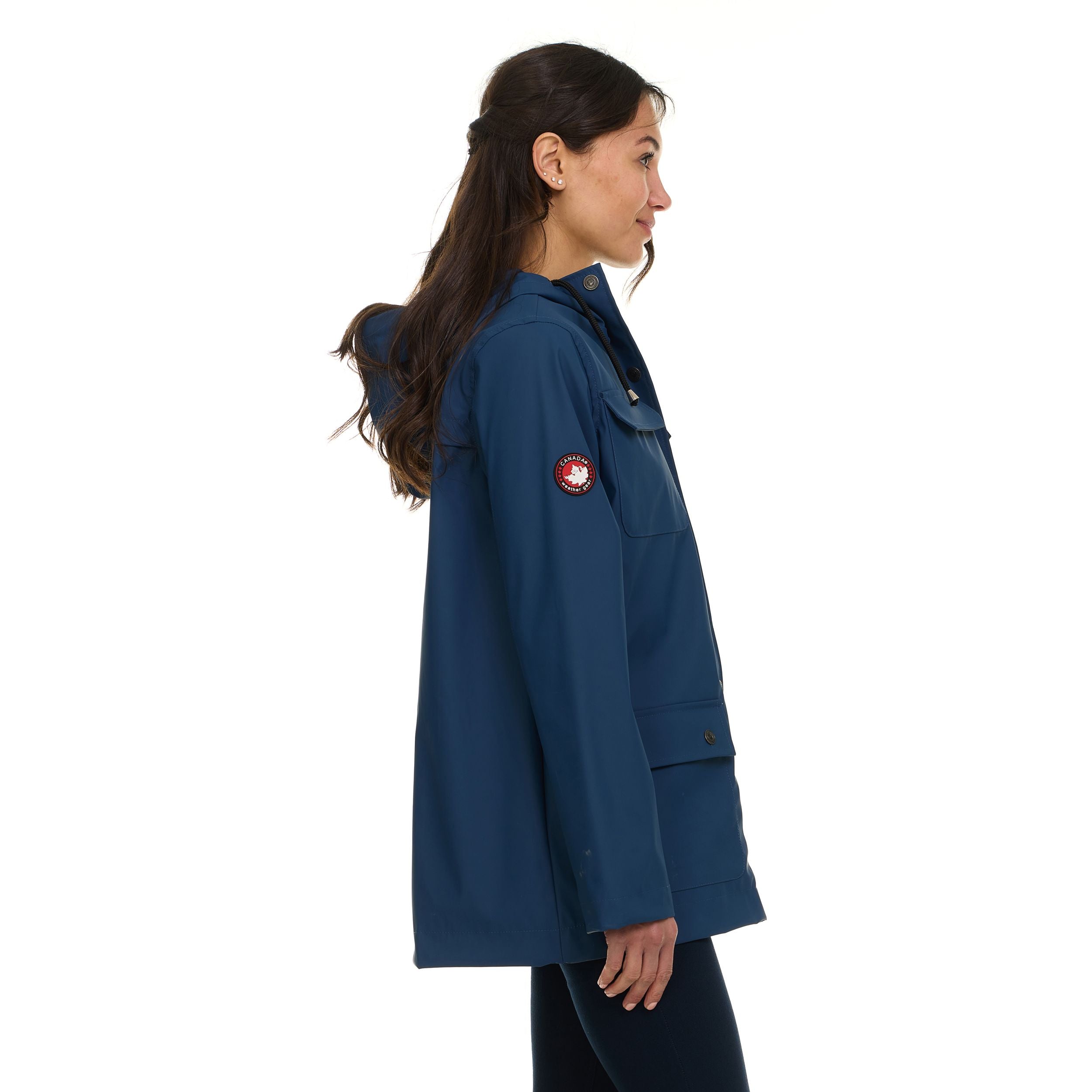Canada Weather Gear Women's Waterproof Rain Coat with Hood – Lightweight Outdoor Rain Jacket with Front Pockets & Snap Closure