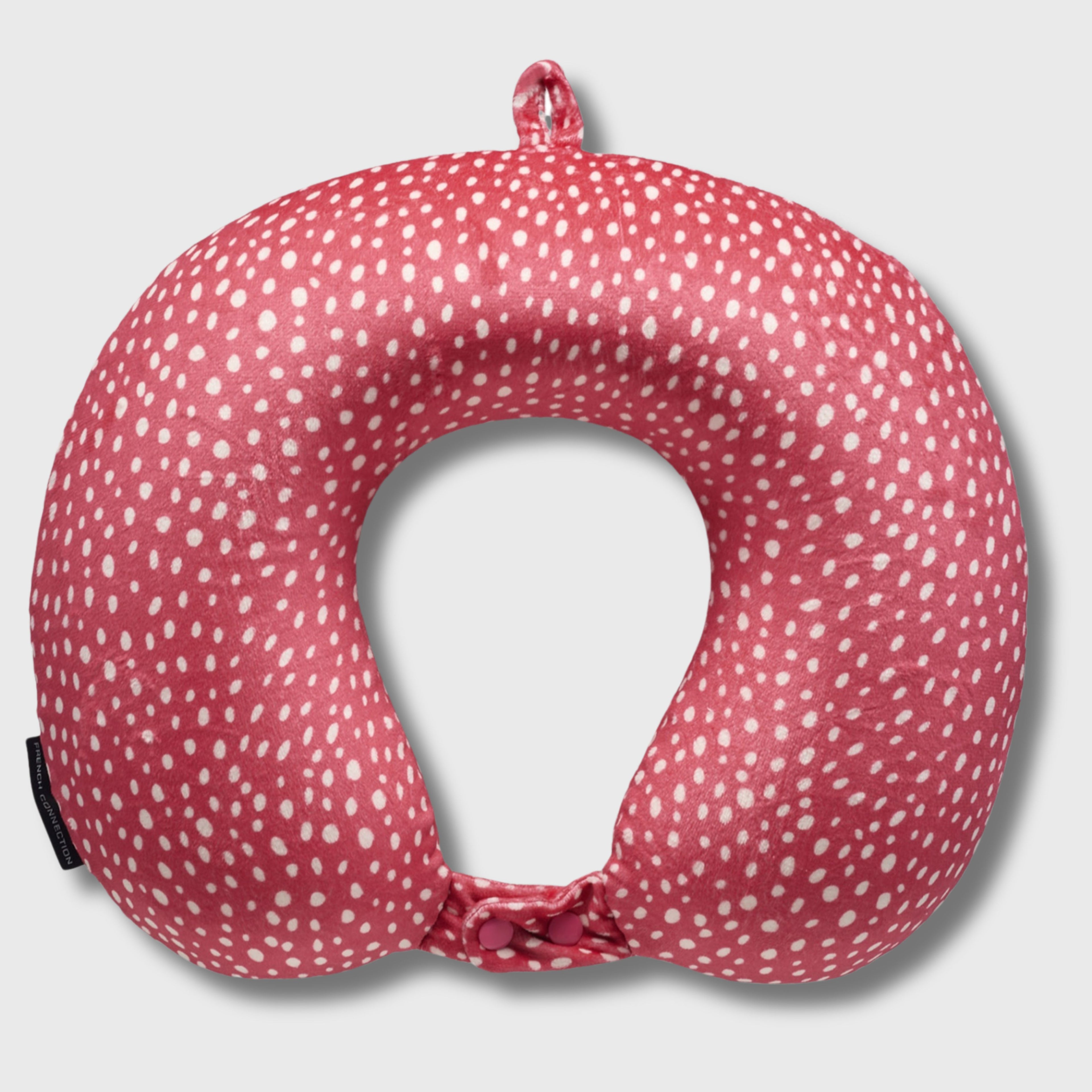 French Connection Memory Foam Travel Neck Pillow with Washable Cover - Luxury Neck Pillows for Travel (Polka Dot)