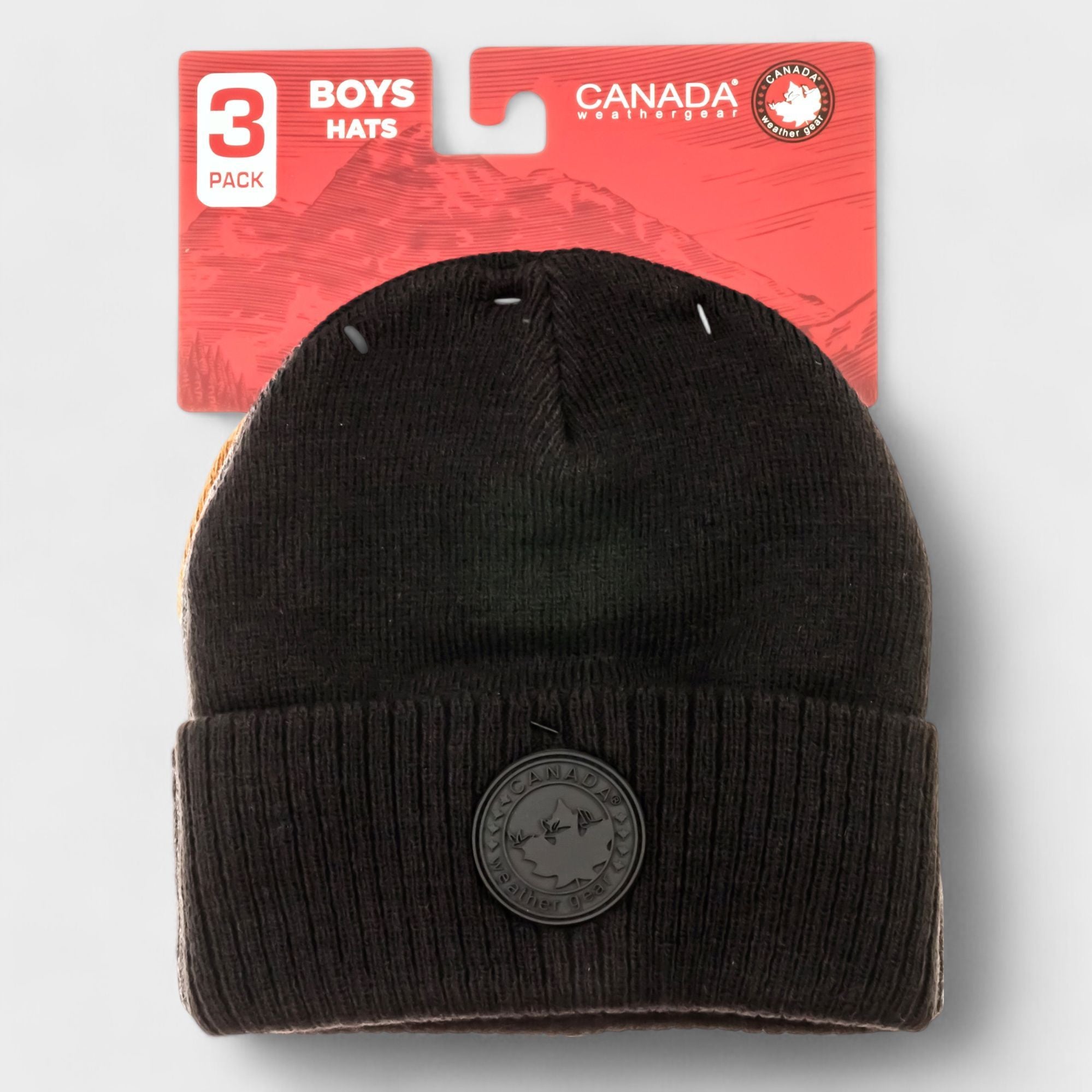 Canada Weather Gear Boys 3-Pack Beanie - Winter Knit Hat Set  - Warm, Stylish & Comfortable Kids Beanies for Cold Weather