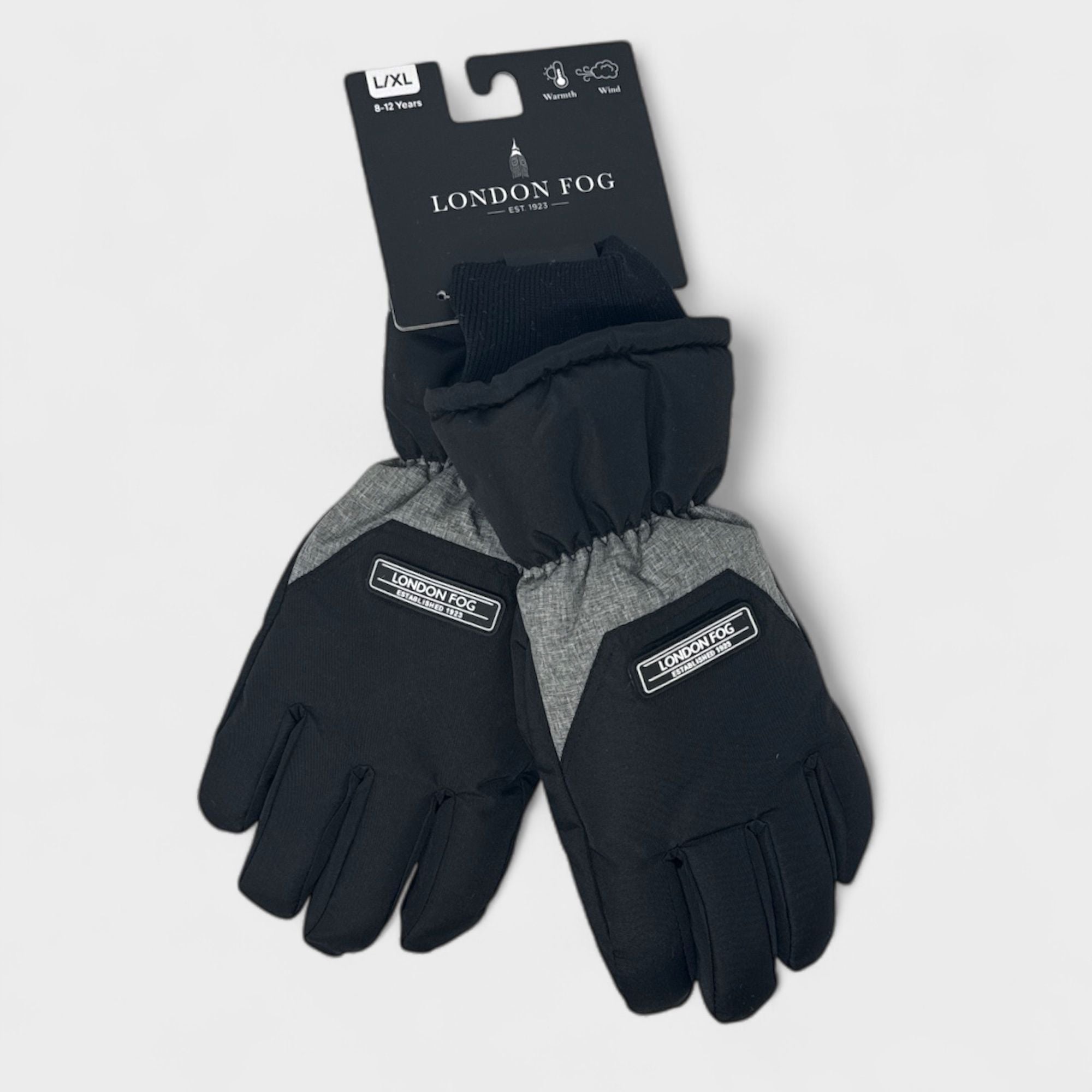 London Fog Boy's Black Ski Gloves - Winter Sports Snow Gloves for Kids (8-12 Years)