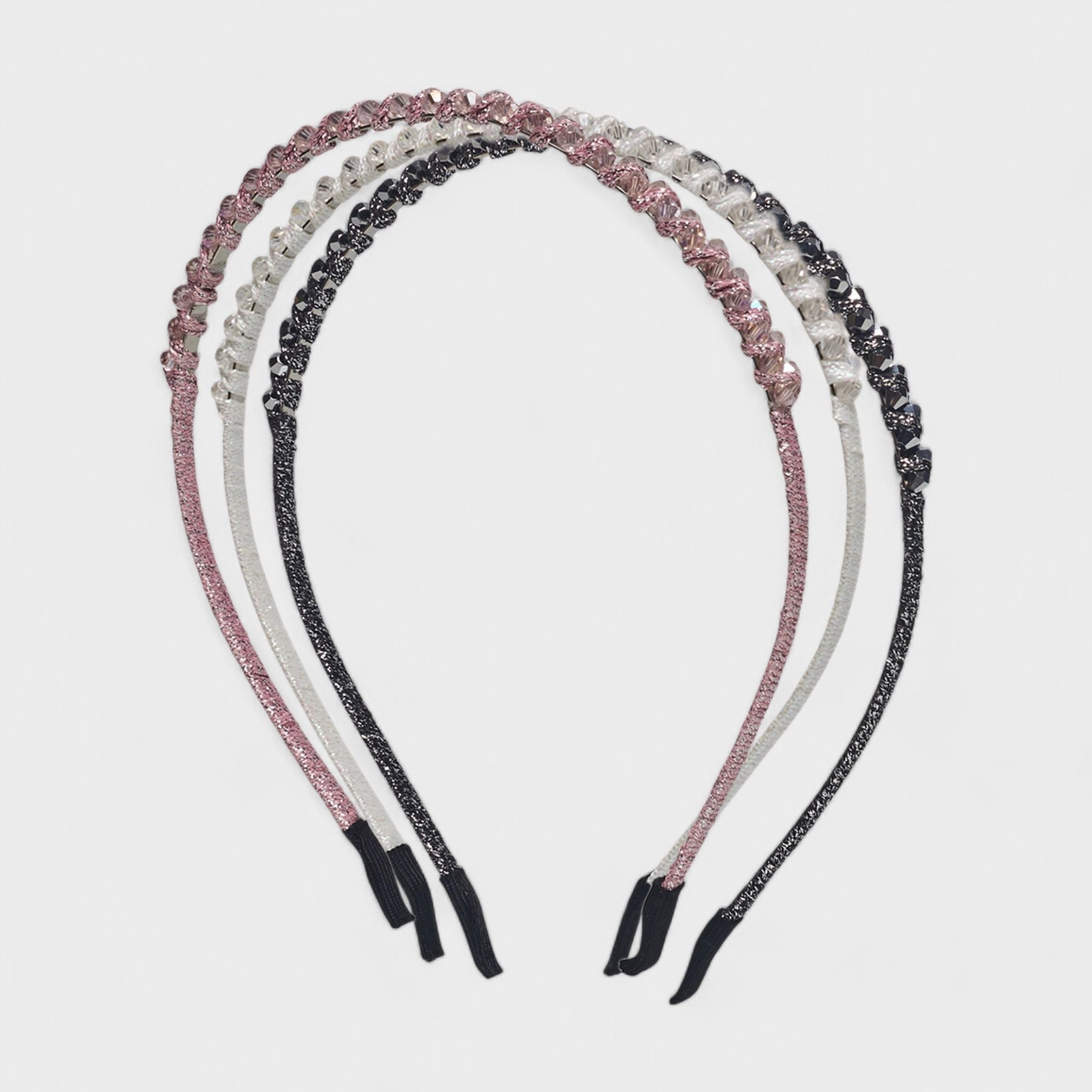 Hair Essentials Women's 3-Pack Rhinestone Headbands for Women - Sparkling Crystal Braided Headbands - Pink, White, and Black Colors