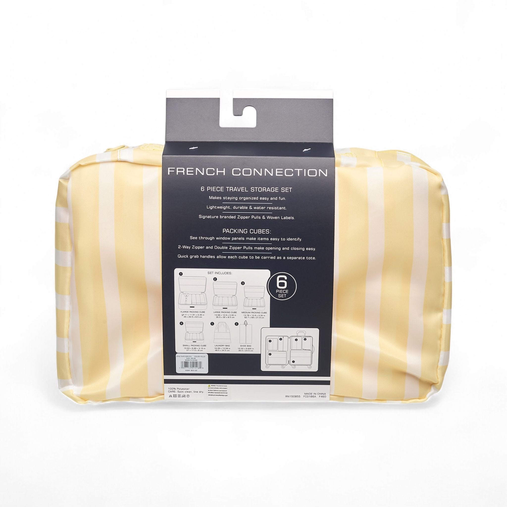 French Connection 6pc Packing Cube Set - Travel Storage Organizer Set for Luggage (Striped)