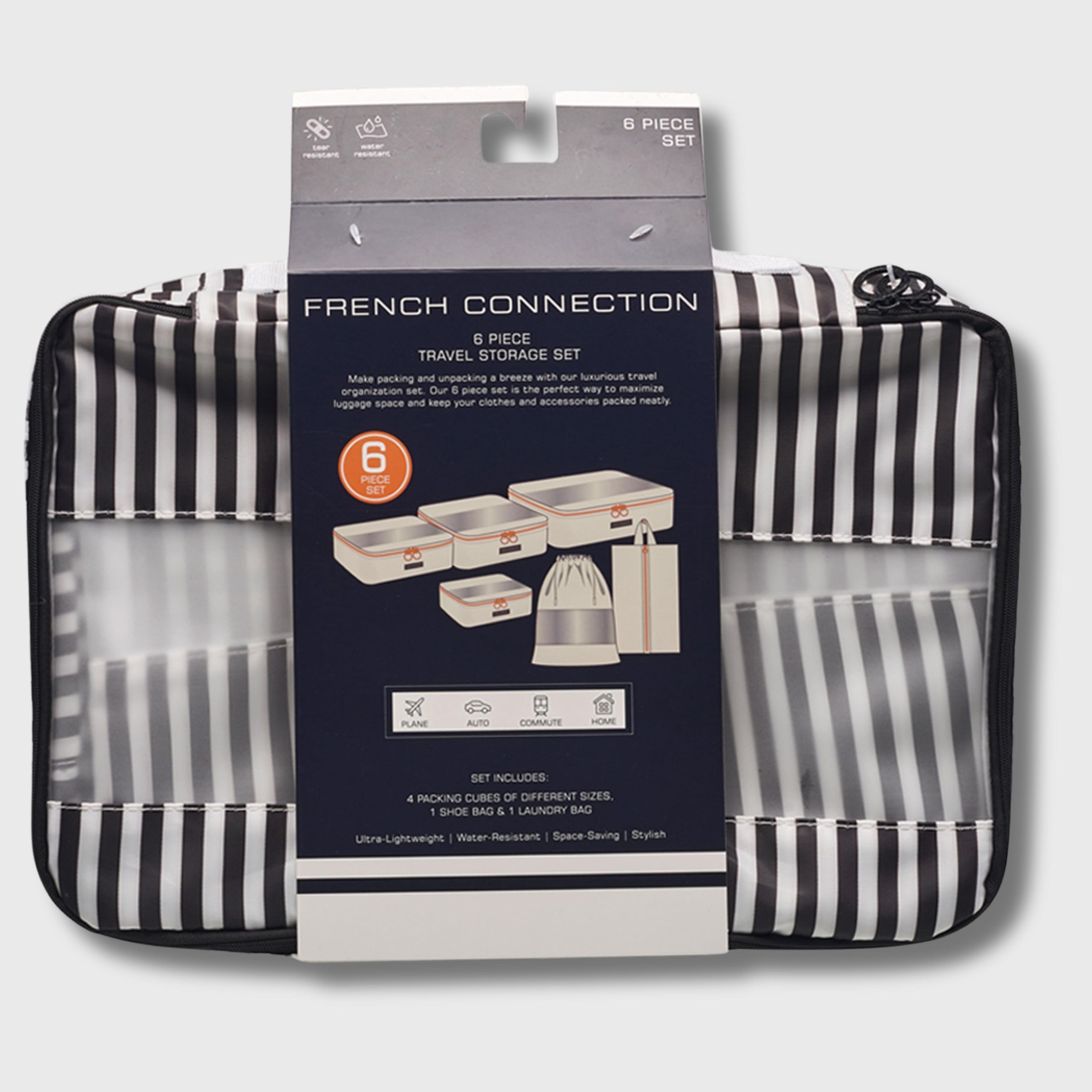 French Connection 6pc Packing Cube Set - Travel Storage Set for Luggage (Striped)