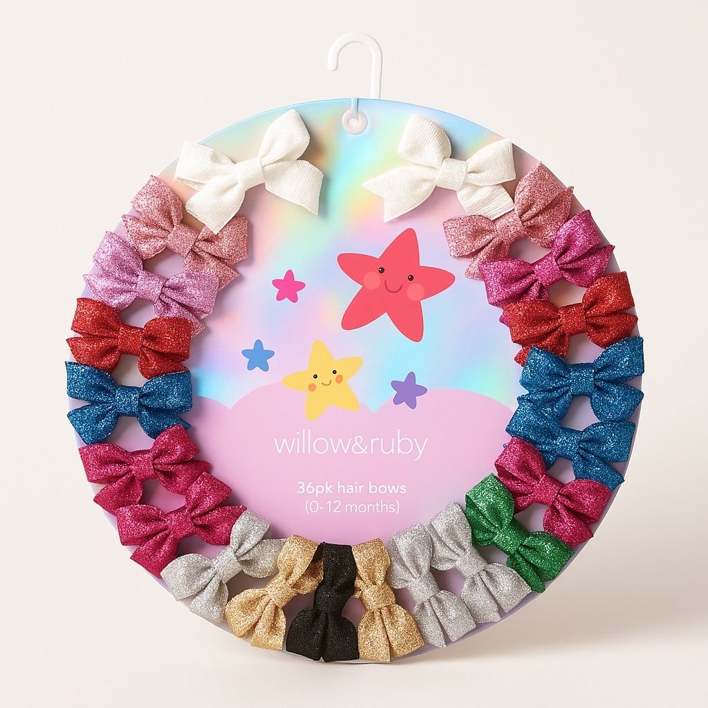 Willow & Ruby  Baby Hair Bows 36-Pack Ribbon Hair Clips for Newborns & Infants (0-12 Months)- Assorted Colors, Non-Slip Alligator Clips, 36pcs
