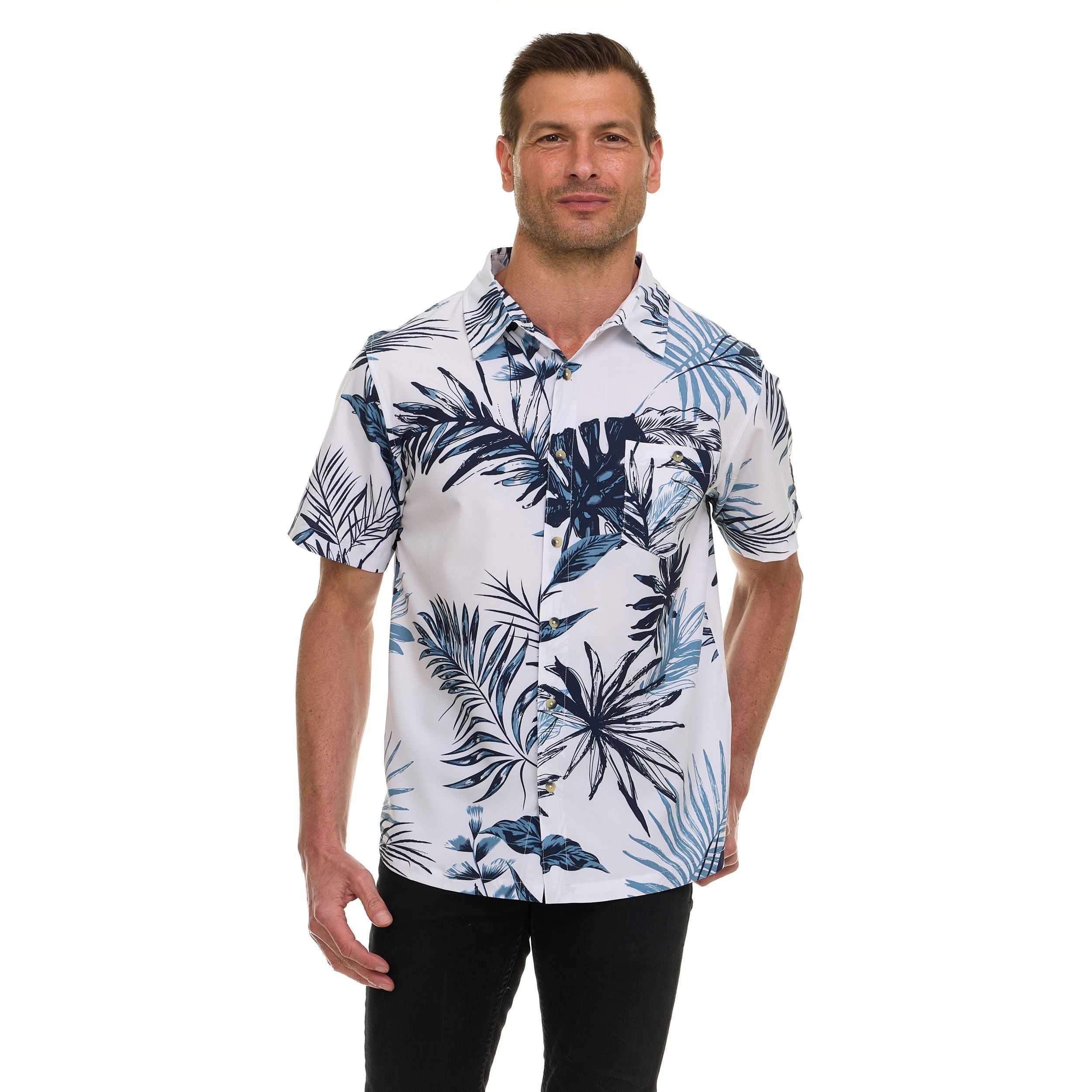 Canada Weather Gear Men’s Short Sleeve Button-Down Shirt – Casual Lightweight Printed Shirt with Chest Pocket