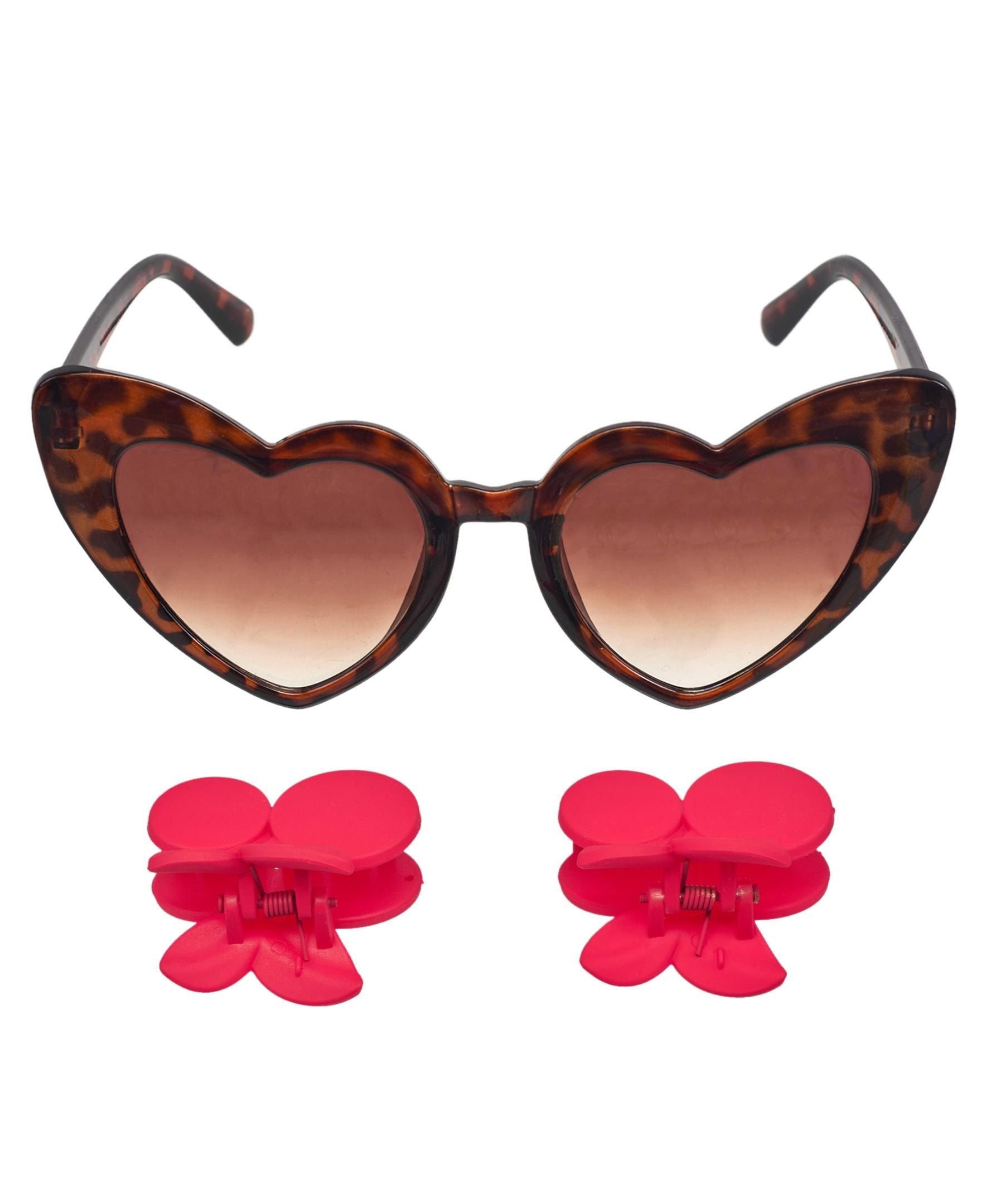 Willow & Ruby Kid's Fun Sunglasses with Hair Clip Set for Girls - Sunnies & Claws in Strawberry