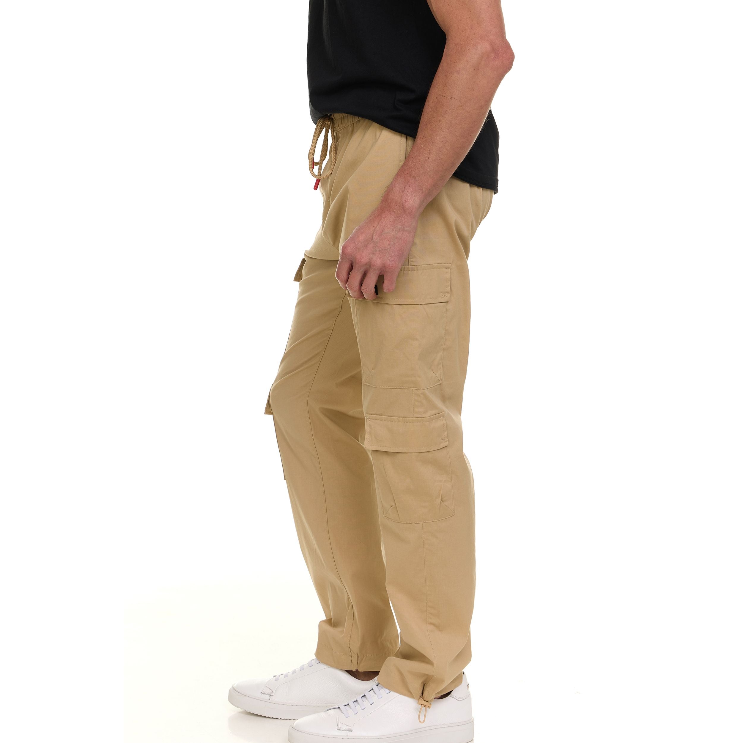 Canada Weather Gear Men’s 4-Pocket Lightweight Cargo Pants – Elastic Waistband with Drawstring, Adjustable Hem, Relaxed Fit