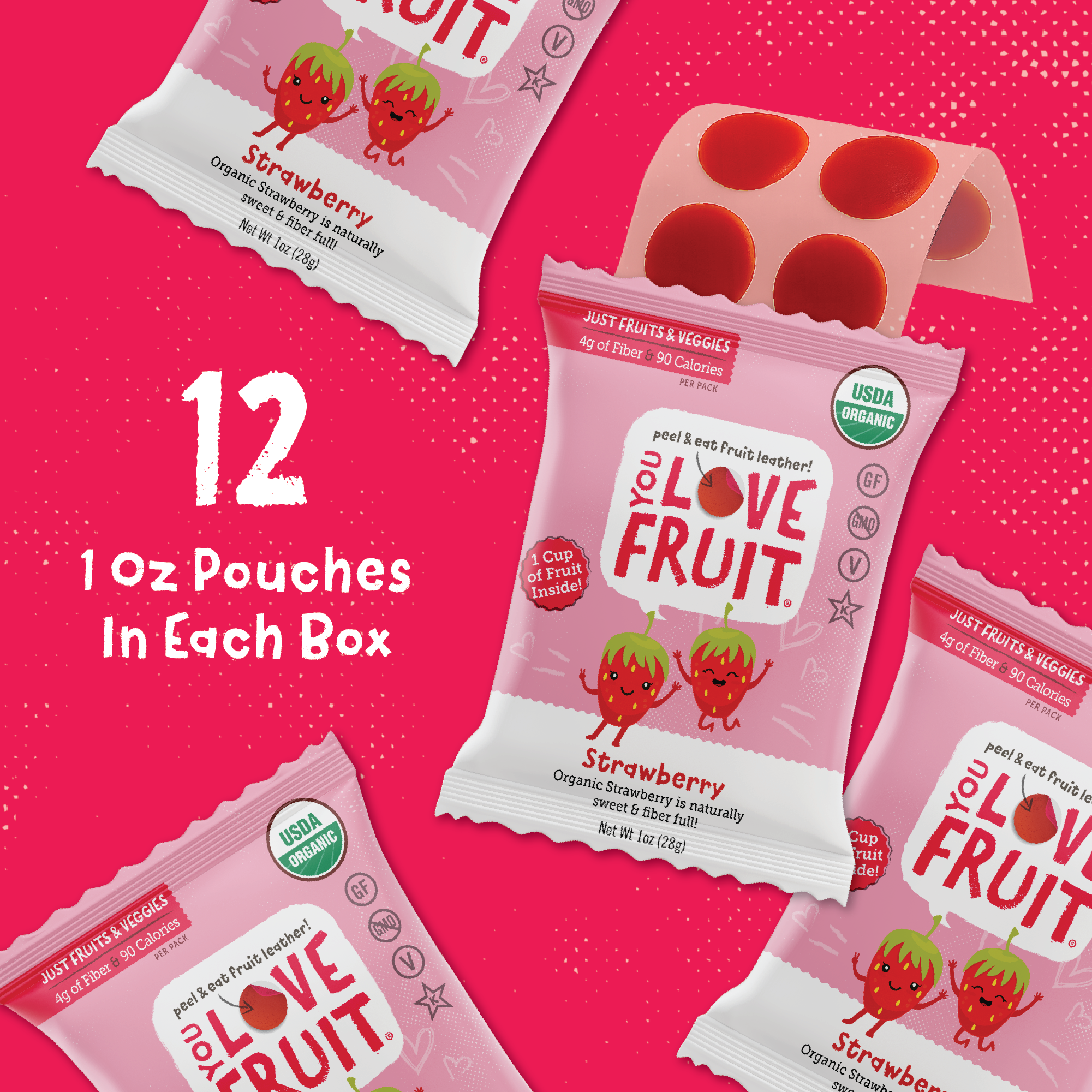 YOU LOVE FRUIT Organic Fruit Snacks — 1 oz Pouches, Pack of 12