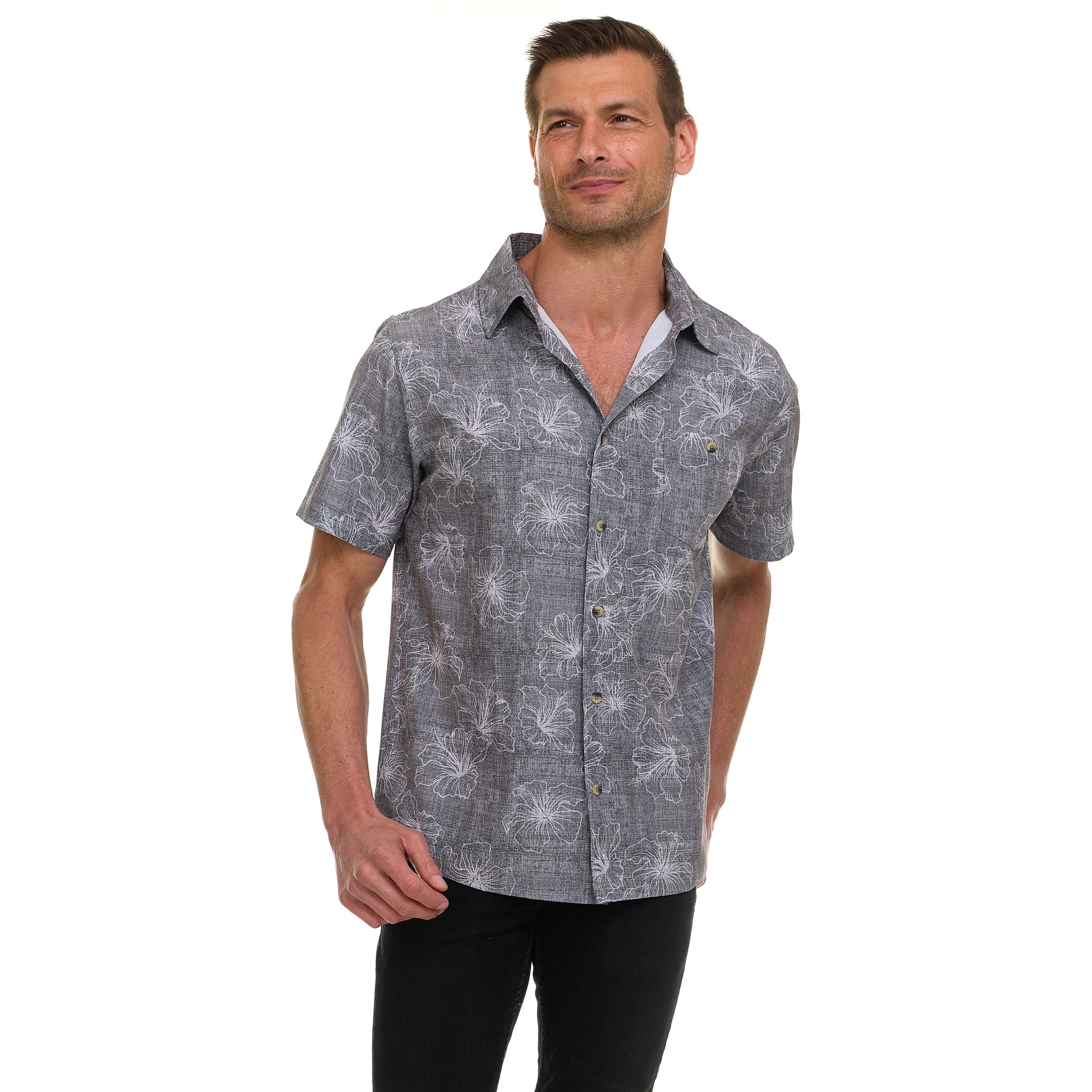Canada Weather Gear Men’s Short Sleeve Button-Down Shirt – Casual Lightweight Printed Shirt with Chest Pocket