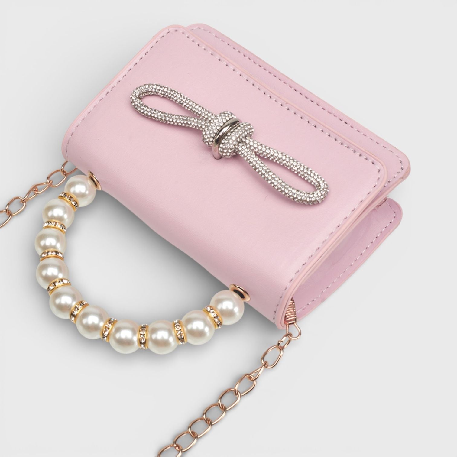 Willow & Ruby Girls' Mini Pearl Handle Crossbody Bag with Rhinestone Bow