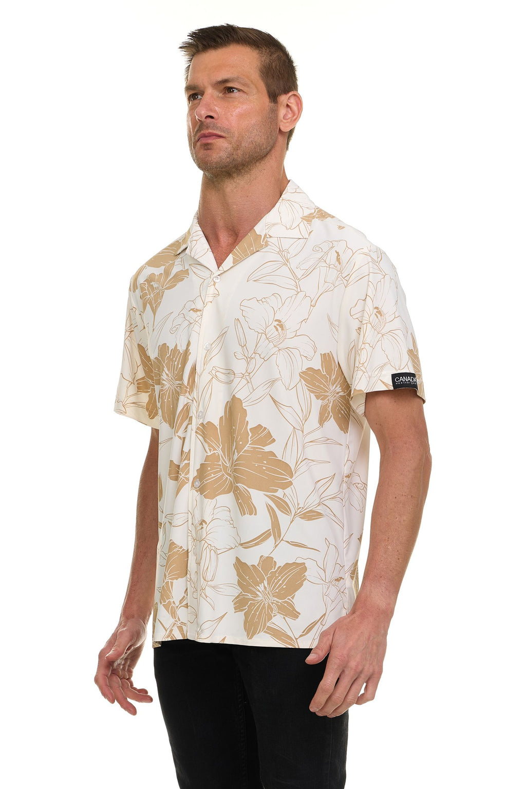 Canada Weather Gear Men’s ICE Fabric Camp Collar Shirt – Super Stretch 4-Way Stretch Button-Up Short Sleeve Shirt for Men