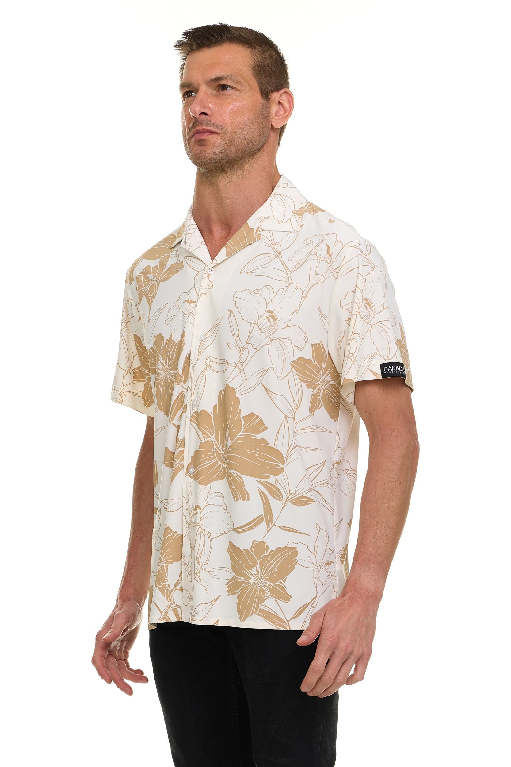 Canada Weather Gear Men’s ICE Fabric Camp Collar Shirt – Super Stretch 4-Way Stretch Button-Up Short Sleeve Shirt for Men
