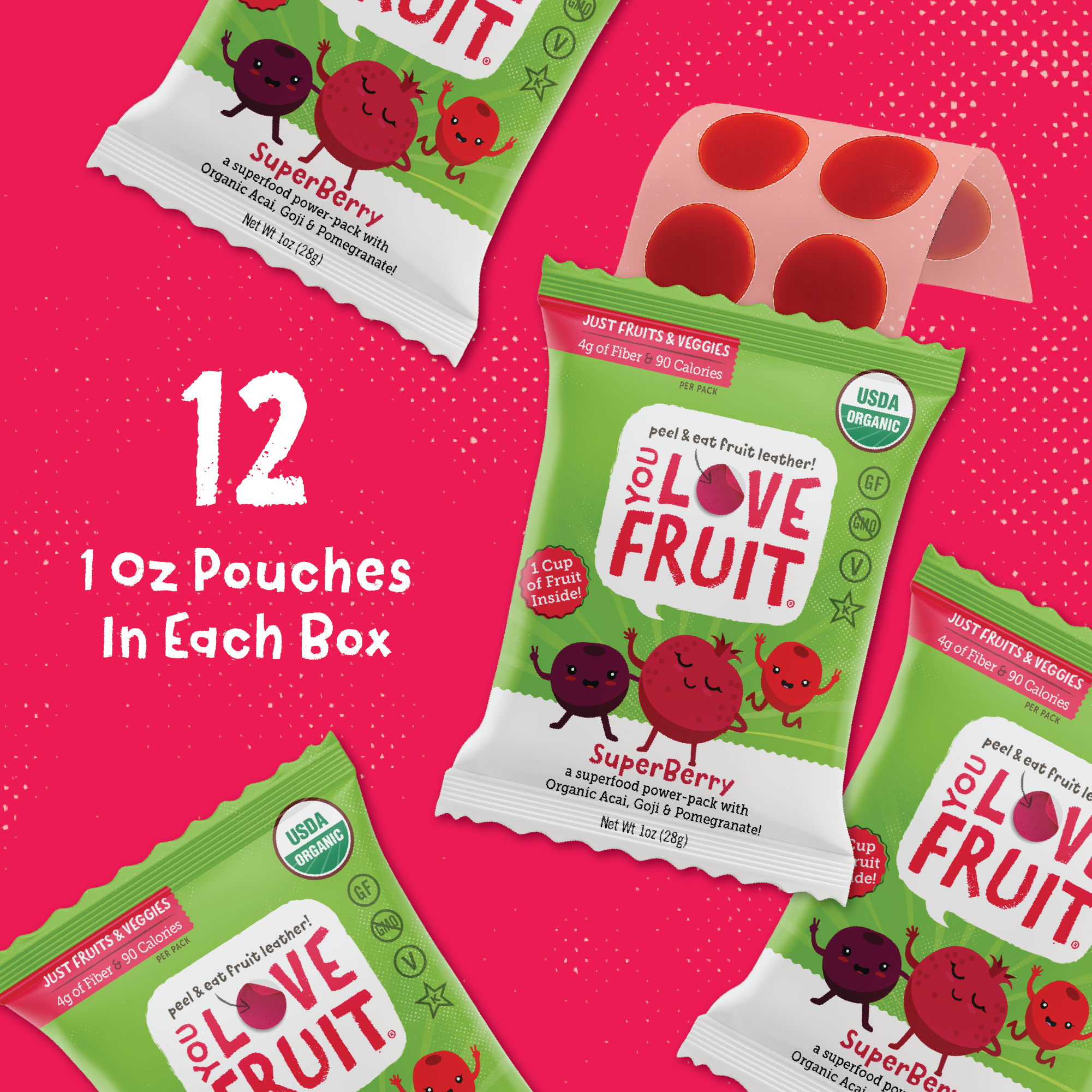 YOU LOVE FRUIT Organic Fruit Snacks — 1 oz Pouches, Pack of 12