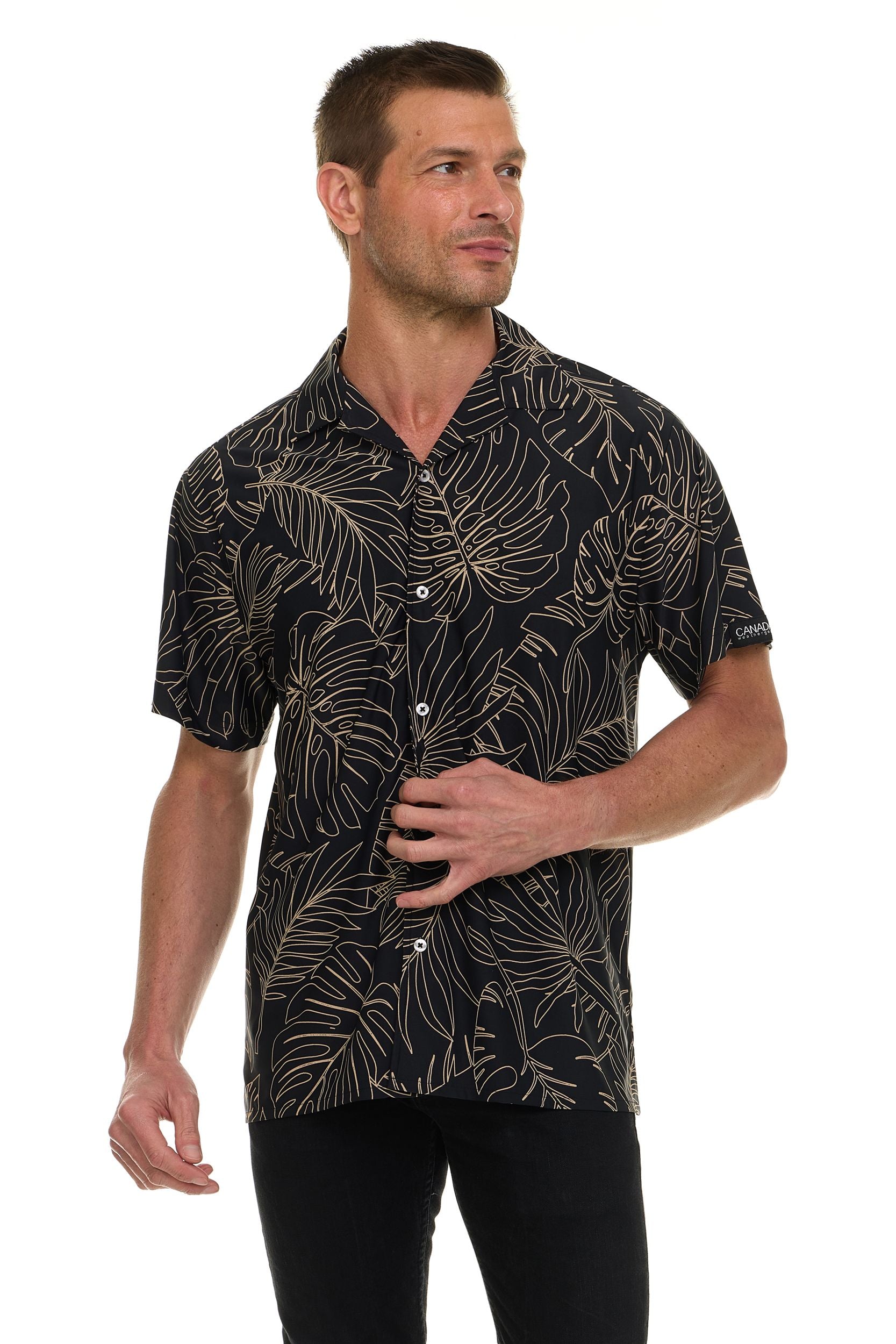 Canada Weather Gear Men’s ICE Fabric Camp Collar Shirt – 4-Way Super Stretch, Wrinkle Resistant, Moisture Wicking Travel Shirt