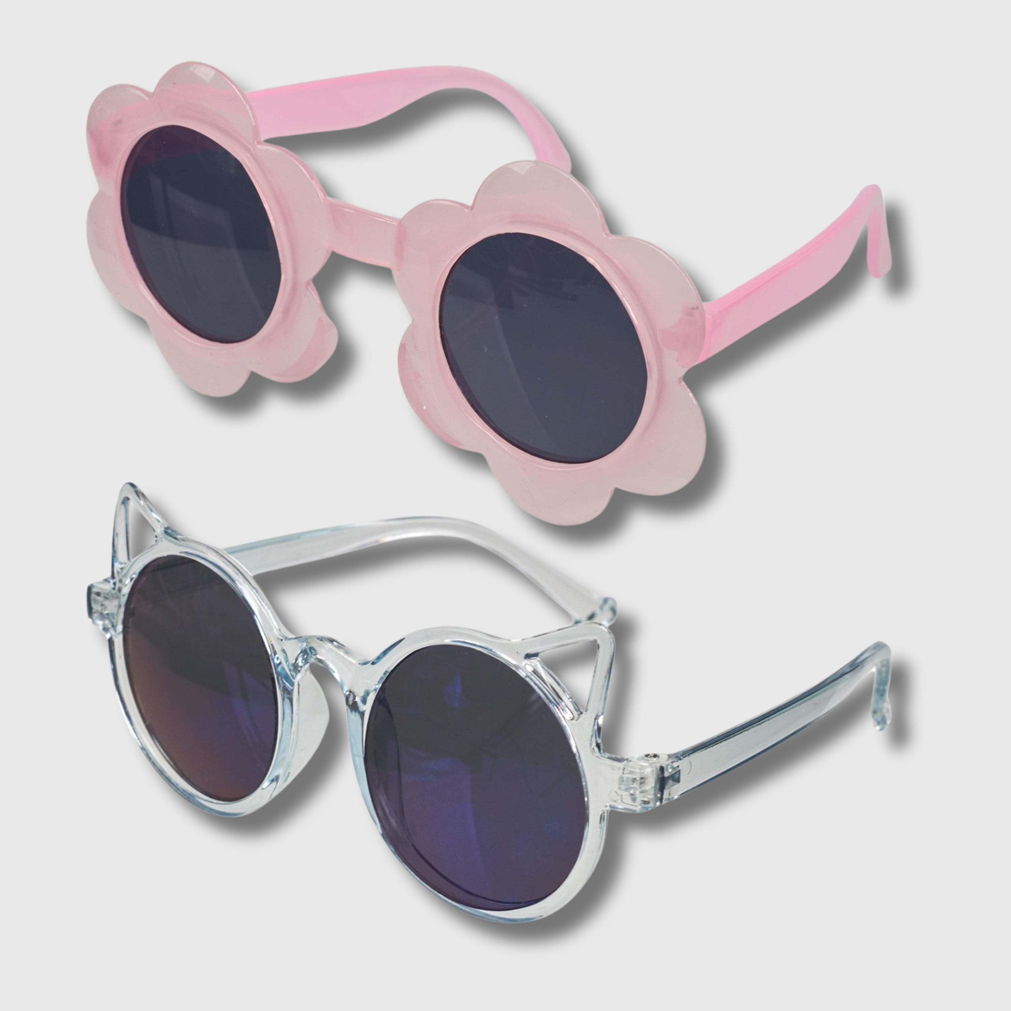 Willow & Ruby 2 Pack Infant's Sunglasses for Girls (Infant, Baby) in Pink Flower & Glossy Blue Cat
