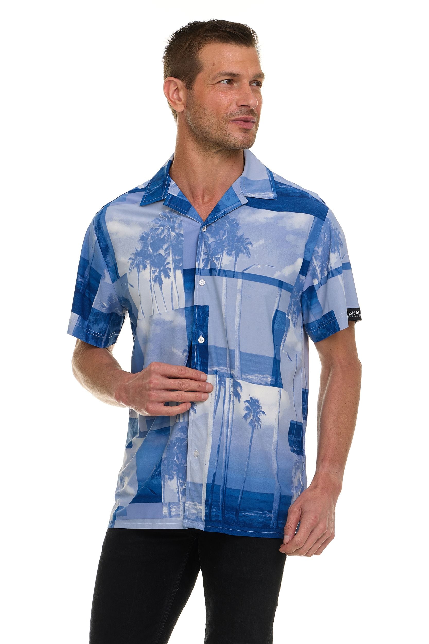 Canada Weather Gear Men’s Printed Camp Collar Shirt – , Super Stretch, 4-Way Stretch, Moisture Wicking, Wrinkle Resistant