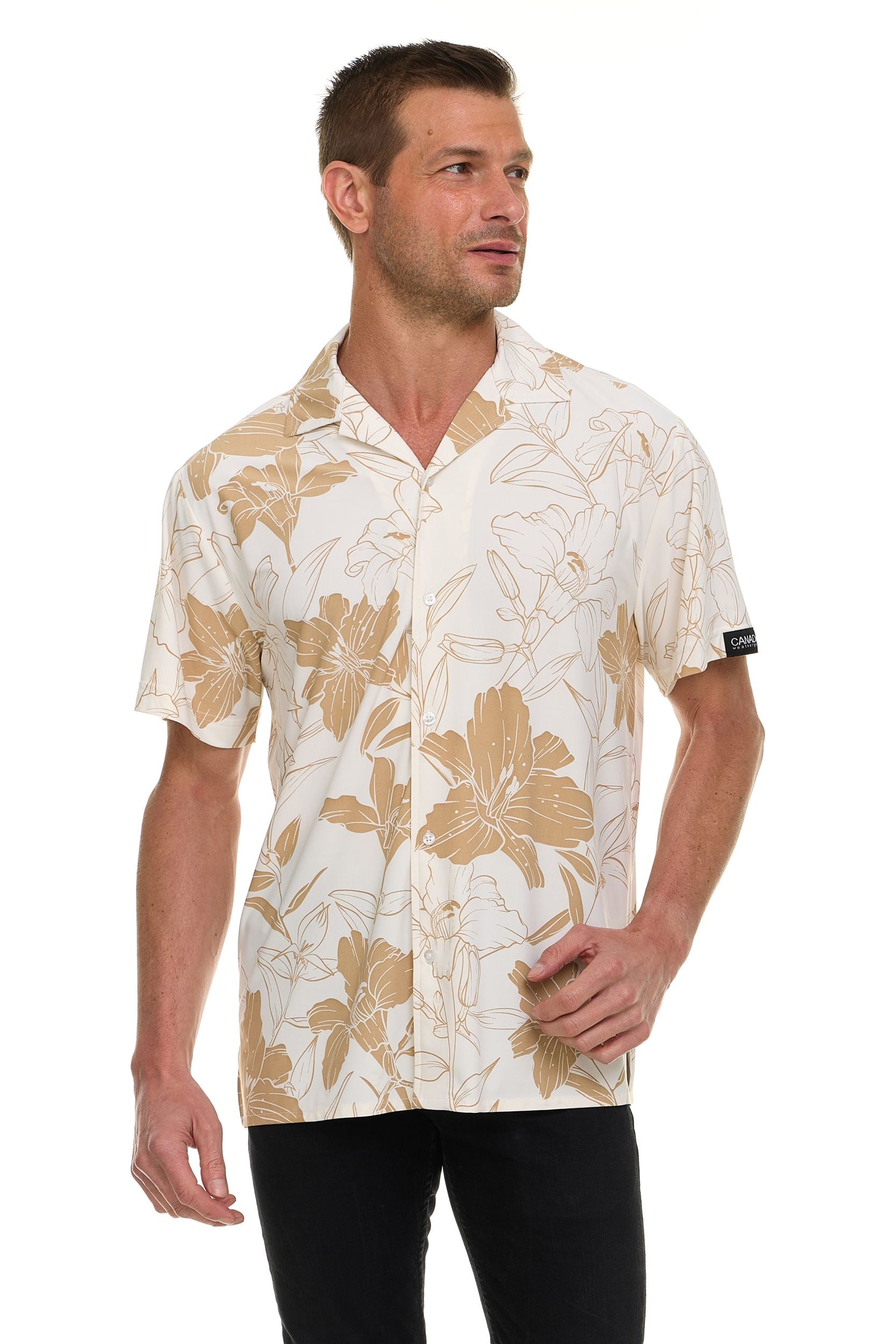 Canada Weather Gear Men’s ICE Fabric Camp Collar Shirt – Super Stretch 4-Way Stretch Button-Up Short Sleeve Shirt for Men