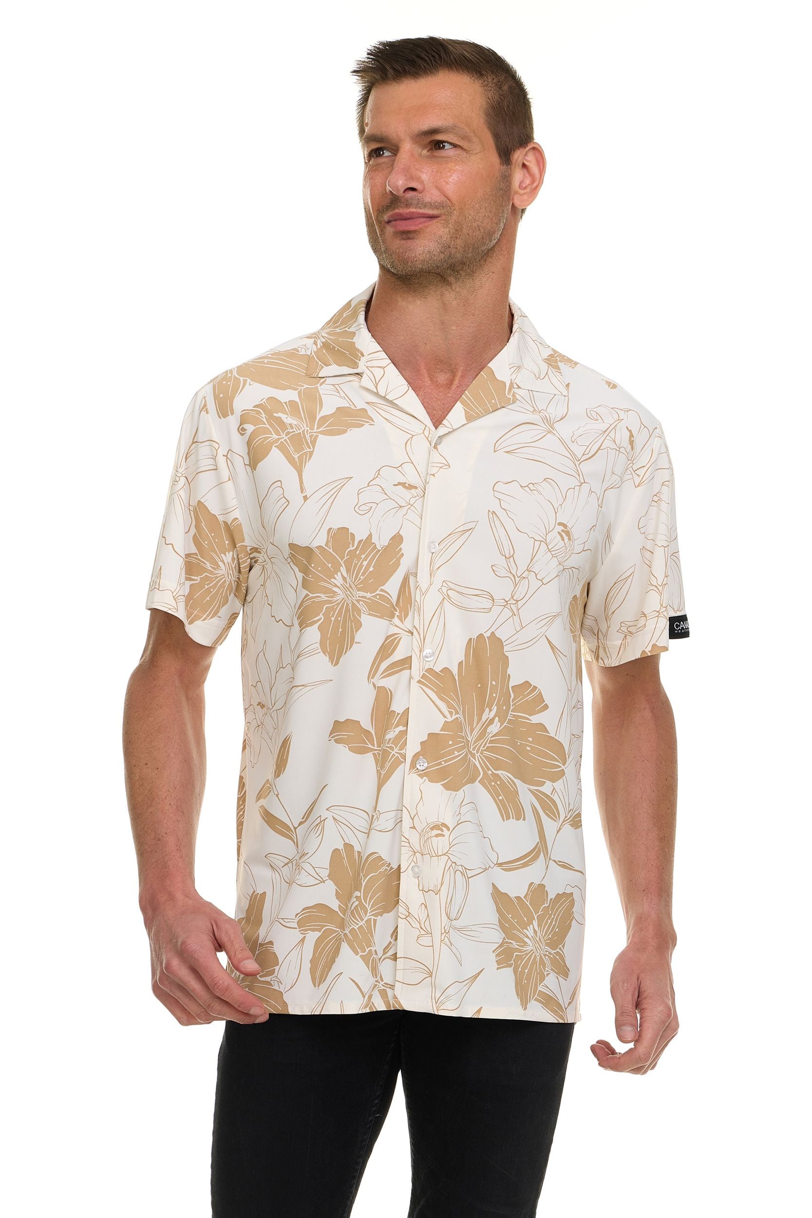 Canada Weather Gear Men’s ICE Fabric Camp Collar Shirt – Super Stretch 4-Way Stretch Button-Up Short Sleeve Shirt for Men