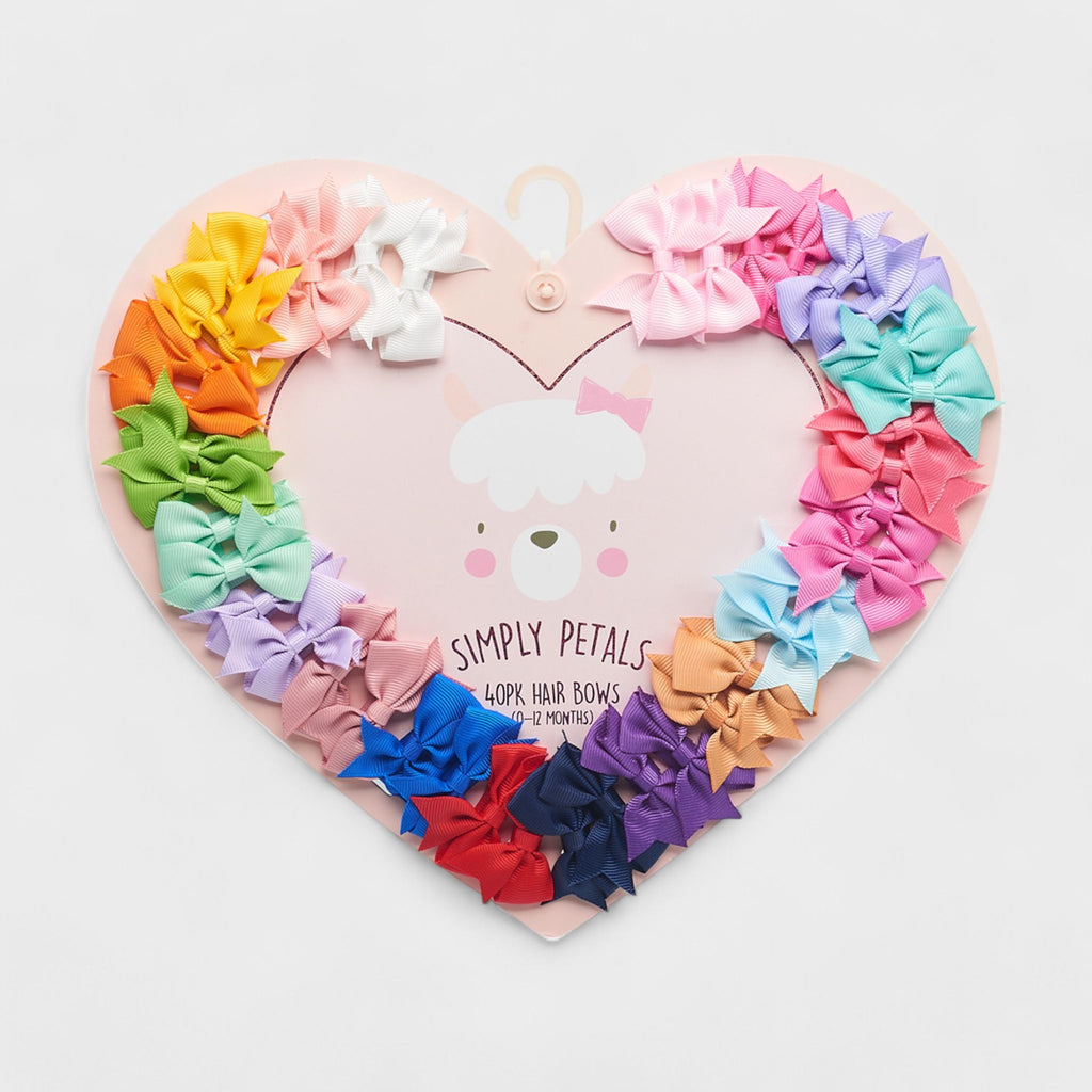 Simply Petals 40 Pack Heart Themed Hair Bow Set -  Baby Bows for 0-12 Months, Colorful Clips for Infants, Girl, 40pcs
