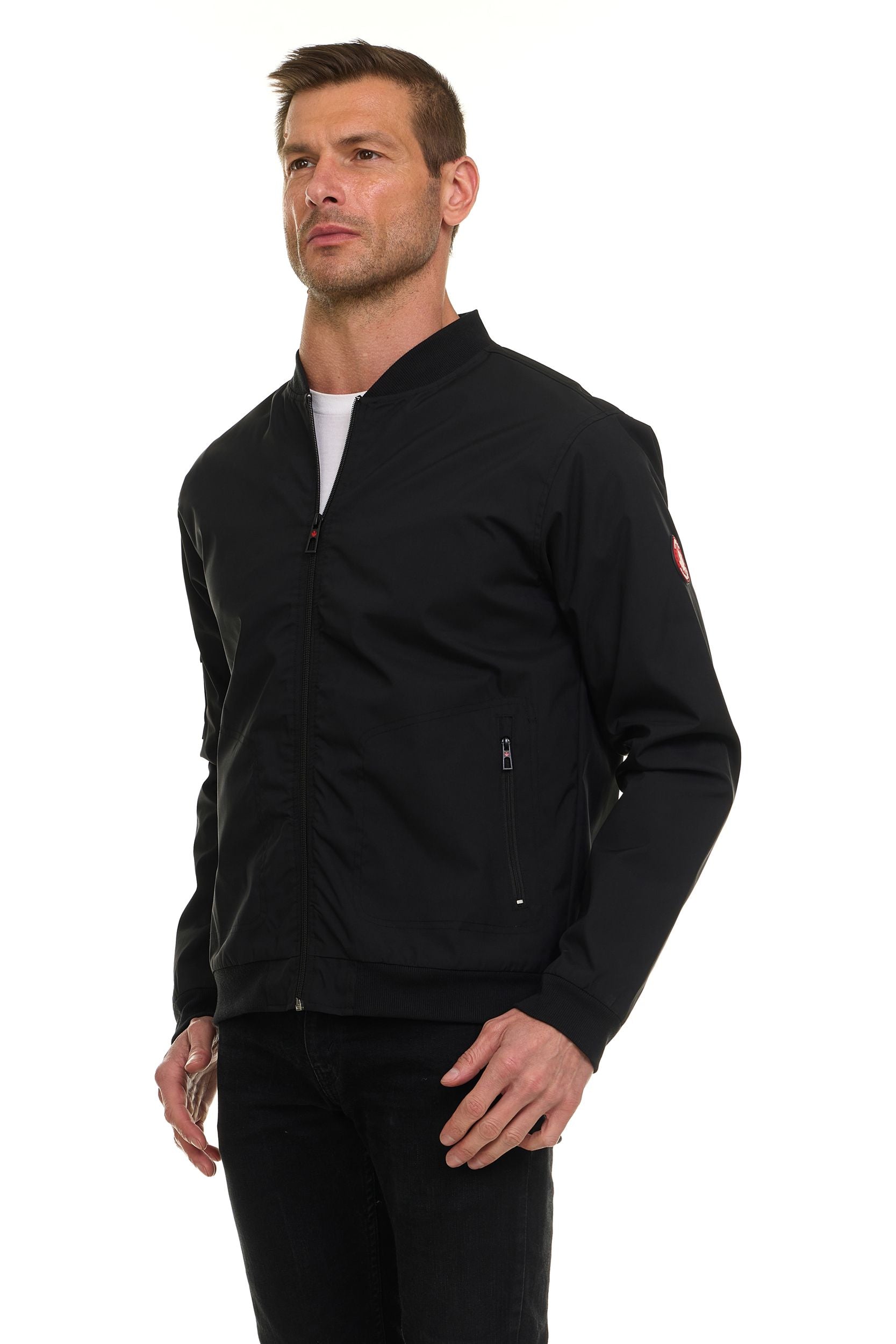 Canada Weather Gear Men’s Water Resistant Microfiber Bomber Jacket – Lightweight Zip-Up Windbreaker with Sleeve Pocket