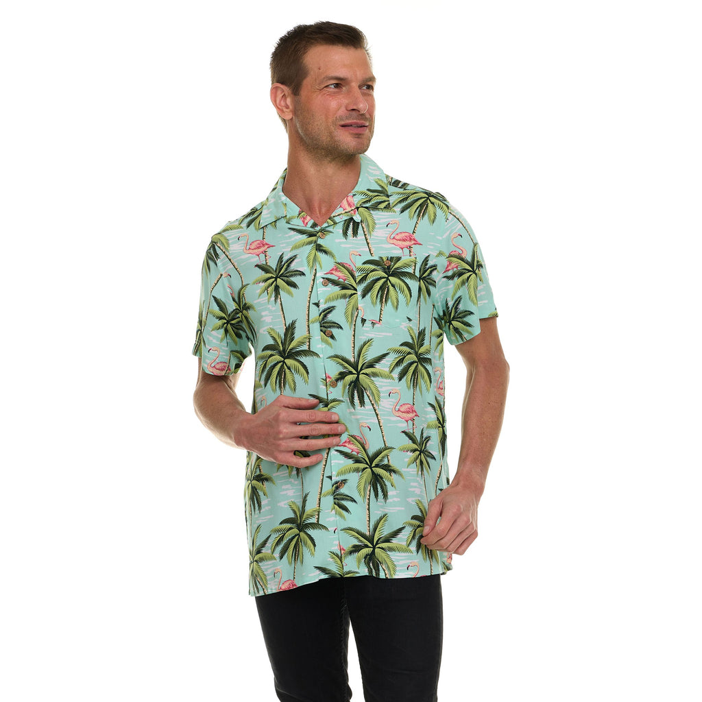 Super Triple Goose Men’s Short Sleeve Button Down Aloha Shirt – Soft Feel, Moisture Wicking, Easy Care
