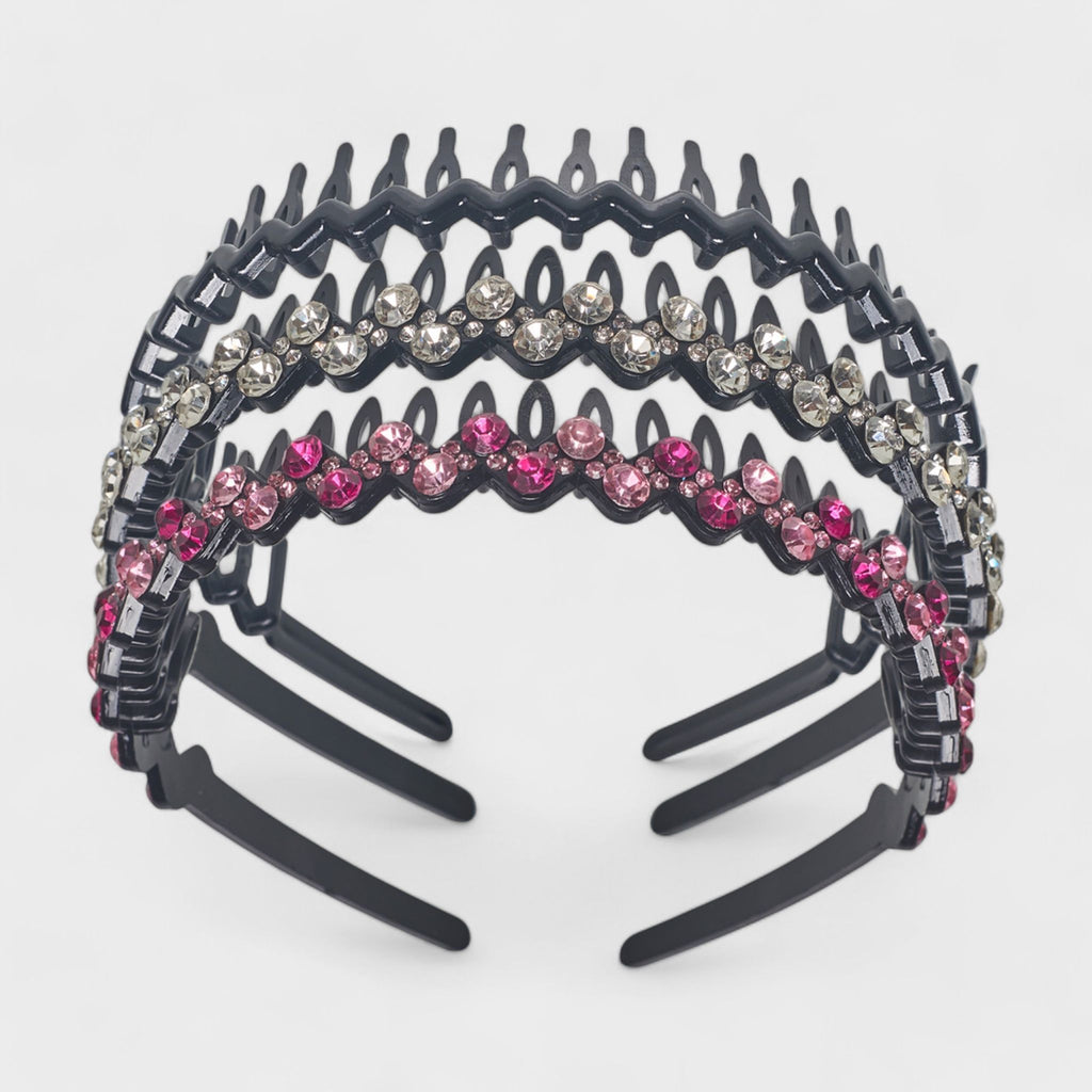 Hair Essentials Women's 3-Pack Comb Headbands - Non-Slip Decorative Hairband Set with Rhinestones