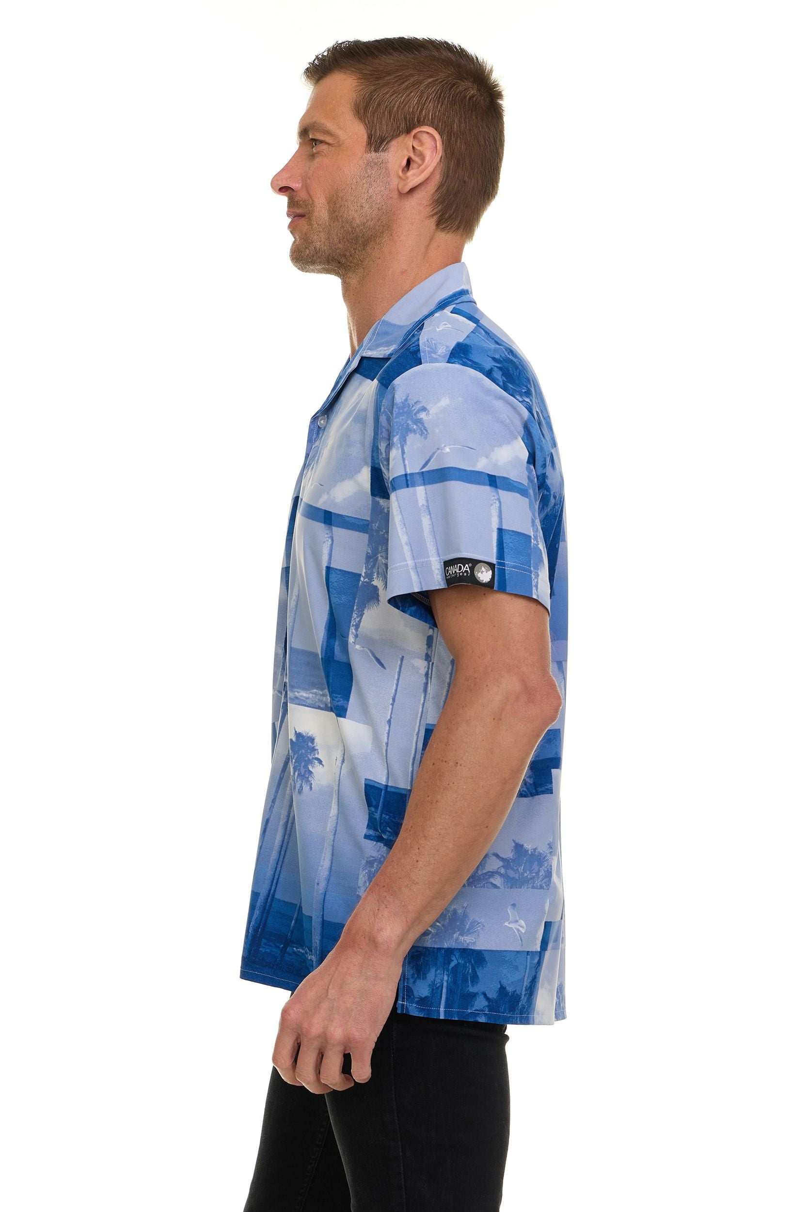 Canada Weather Gear Men’s Printed Camp Collar Shirt – , Super Stretch, 4-Way Stretch, Moisture Wicking, Wrinkle Resistant