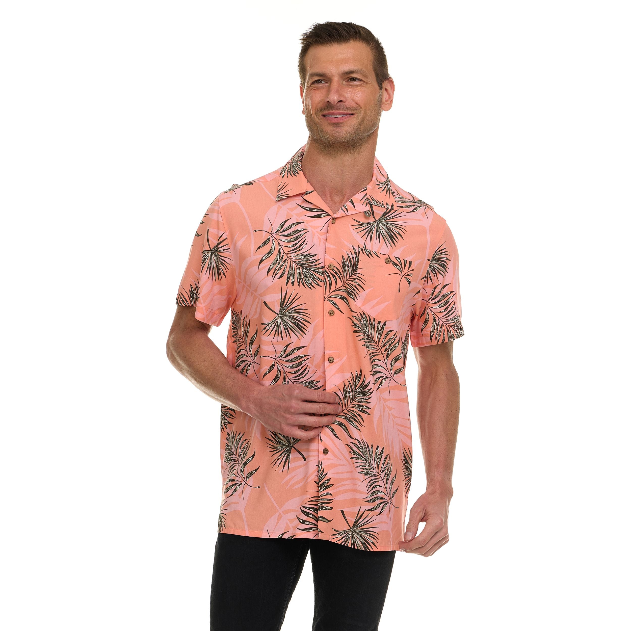 Super Triple Goose Men’s Short Sleeve Button Down Aloha Shirt – Soft Feel, Moisture Wicking, Easy Care