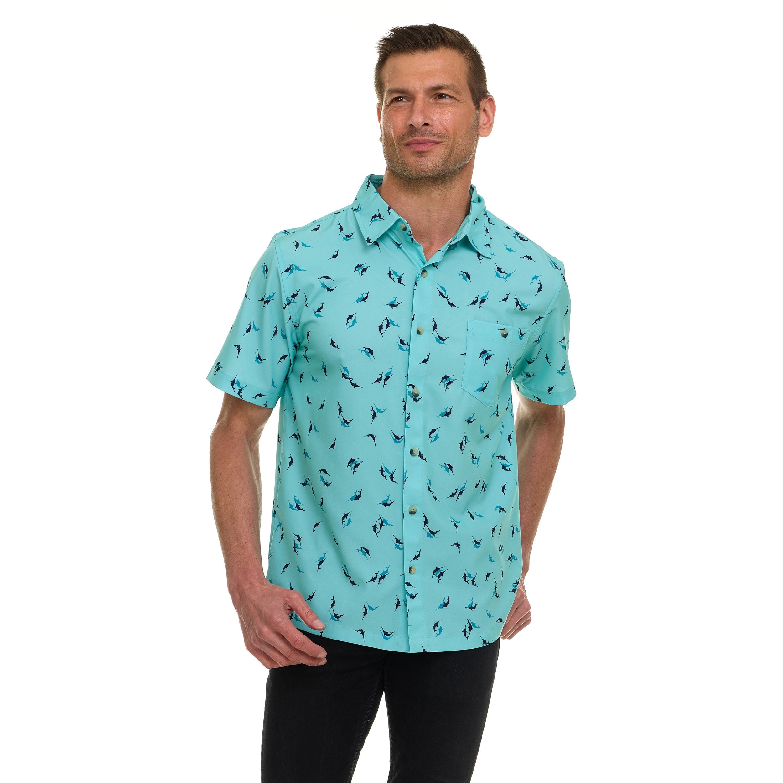 Canada Weather Gear Men’s Short Sleeve Button-Down Shirt – Casual Lightweight Printed Shirt with Chest Pocket