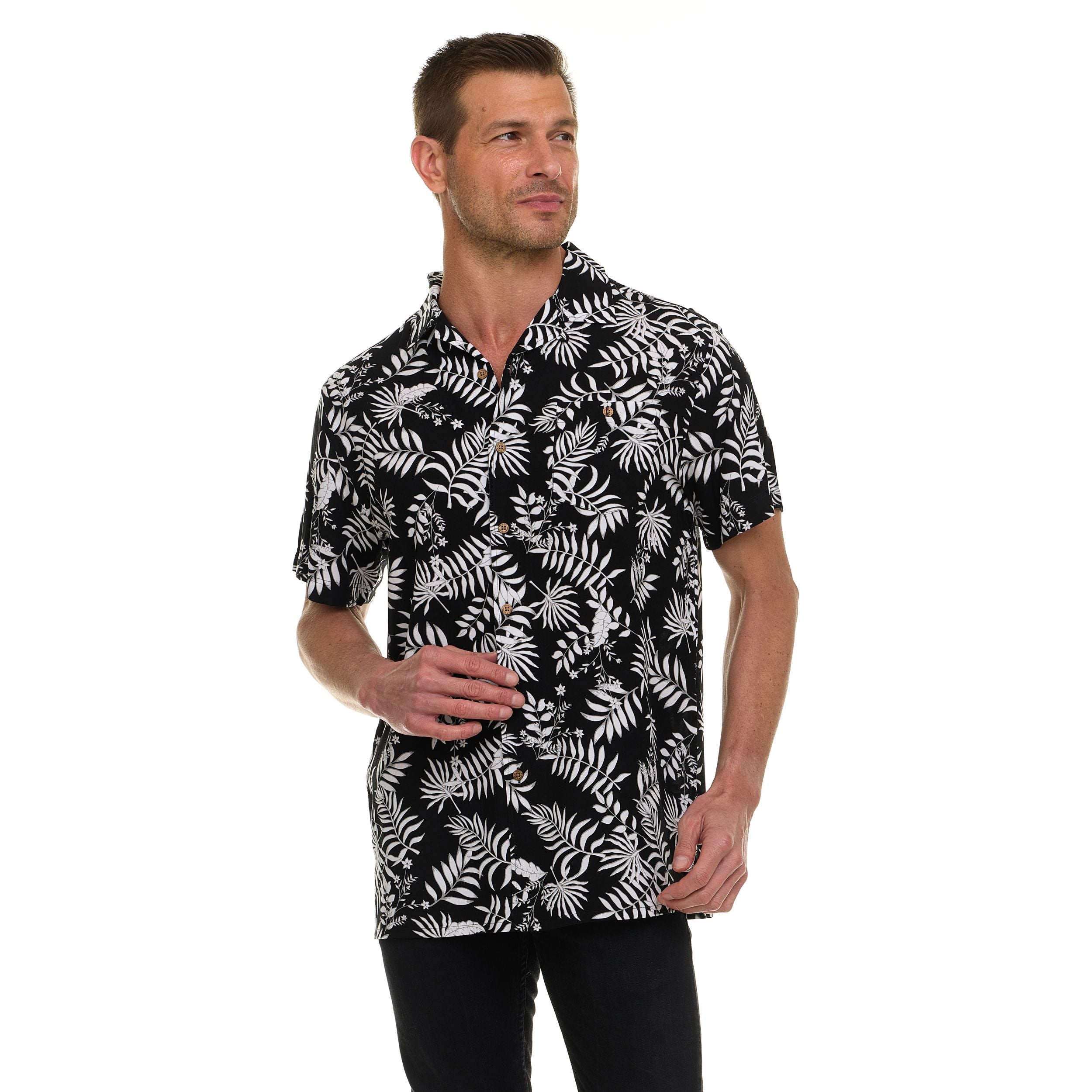 Super Triple Goose Men’s Printed Rayon Camp Collar Shirt - Soft Feel, Moisture-Wicking, Easy Care