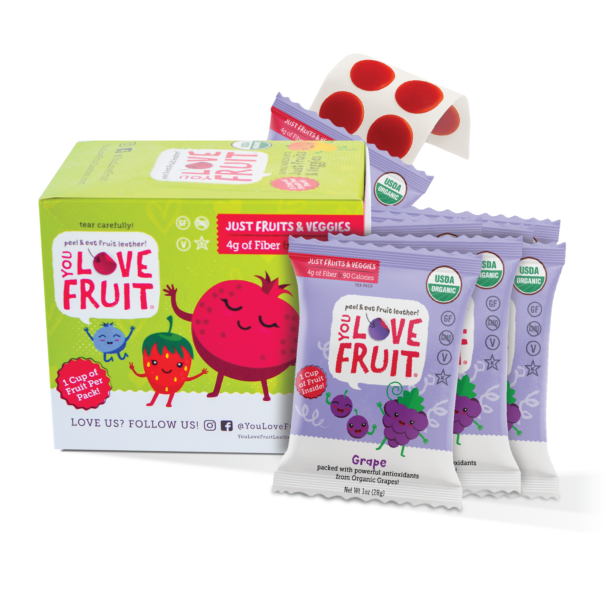 YOU LOVE FRUIT Organic Fruit Snacks — 1 oz Pouches, Pack of 12