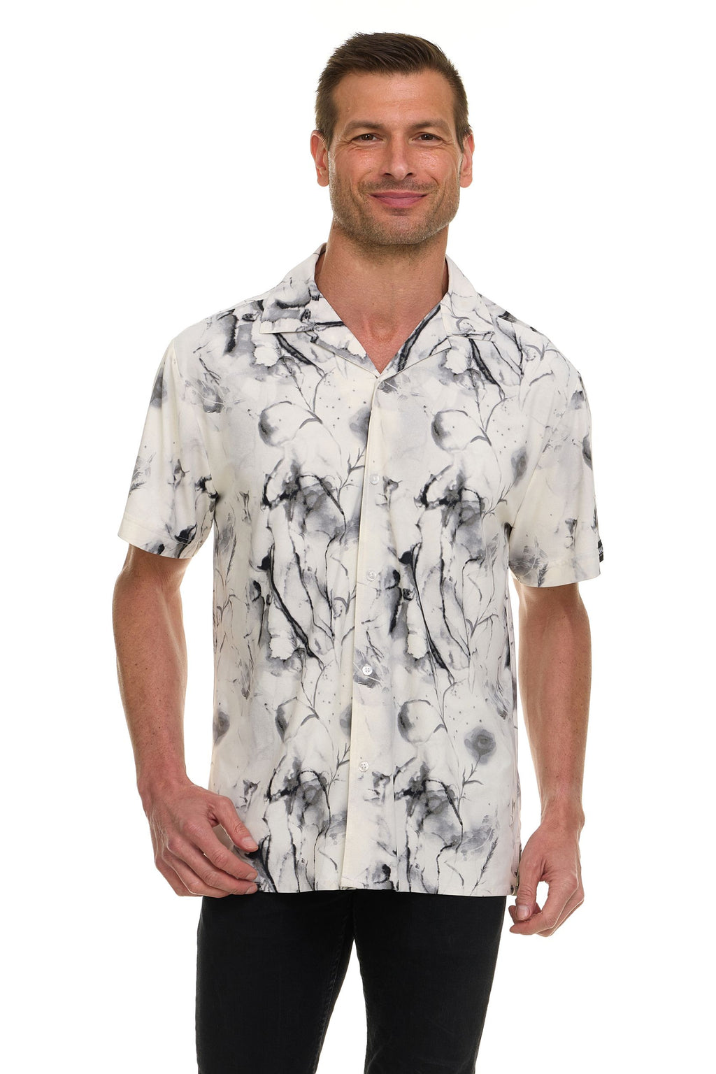 Canada Weather Gear Men’s Printed Camp Collar Shirt – , Super Stretch, 4-Way Stretch, Moisture Wicking, Wrinkle Resistant