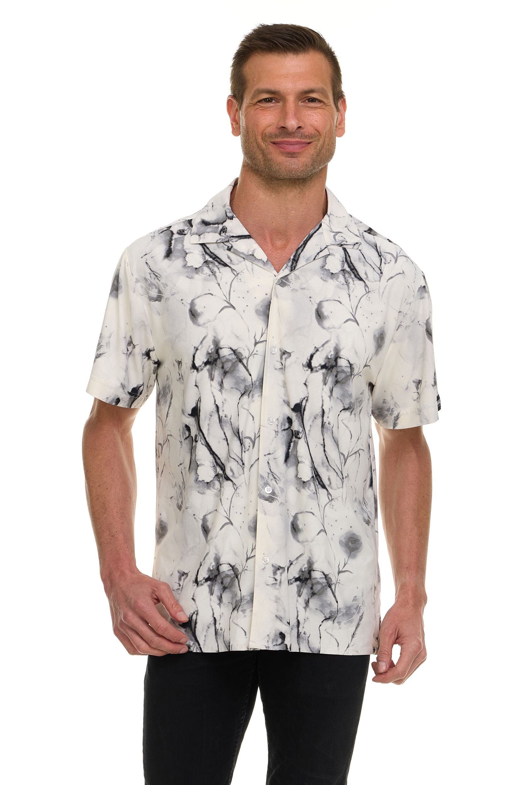 Canada Weather Gear Men’s Printed Camp Collar Shirt – , Super Stretch, 4-Way Stretch, Moisture Wicking, Wrinkle Resistant