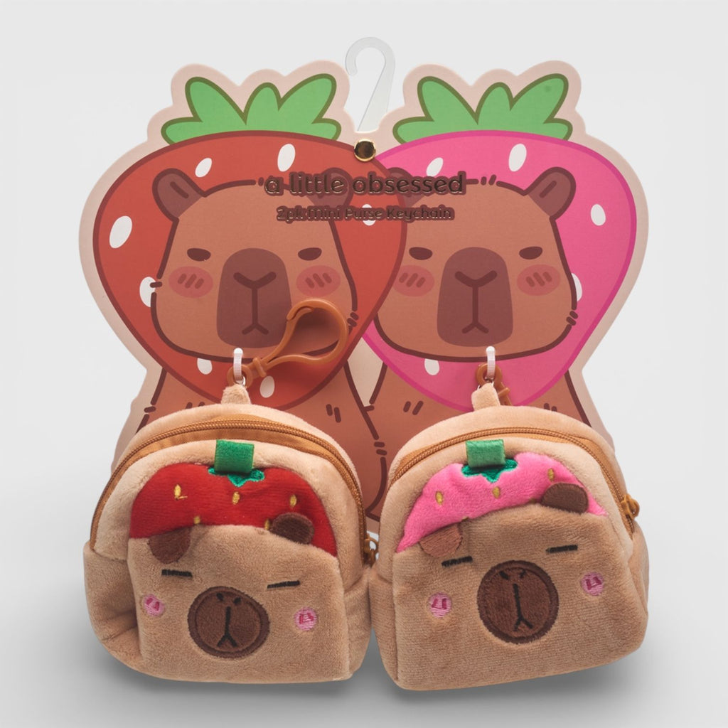 A Little Obsessed 2pk Strawberry Capybara Mini Purse Keychains