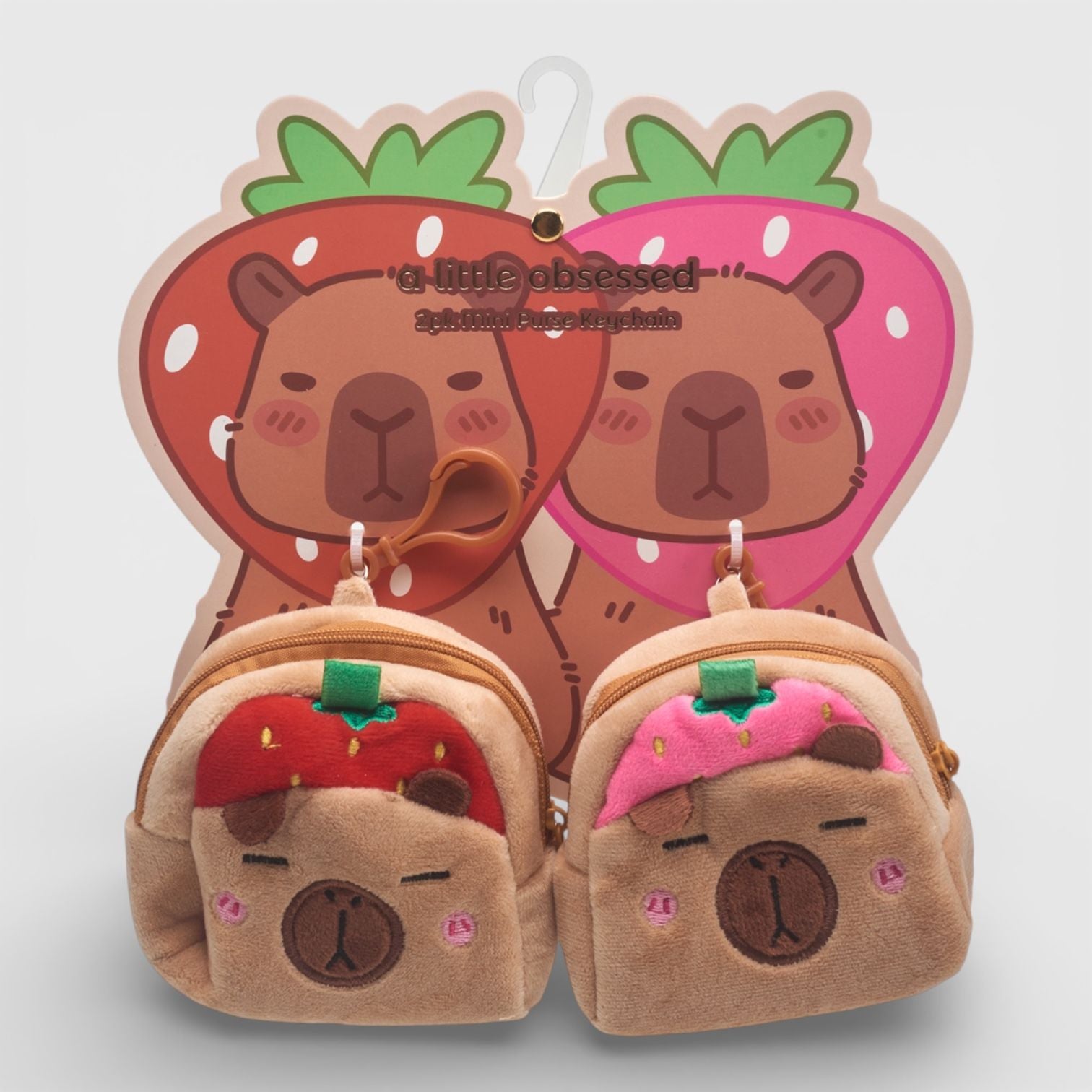 A Little Obsessed 2pk Strawberry Capybara Mini Purse Keychains