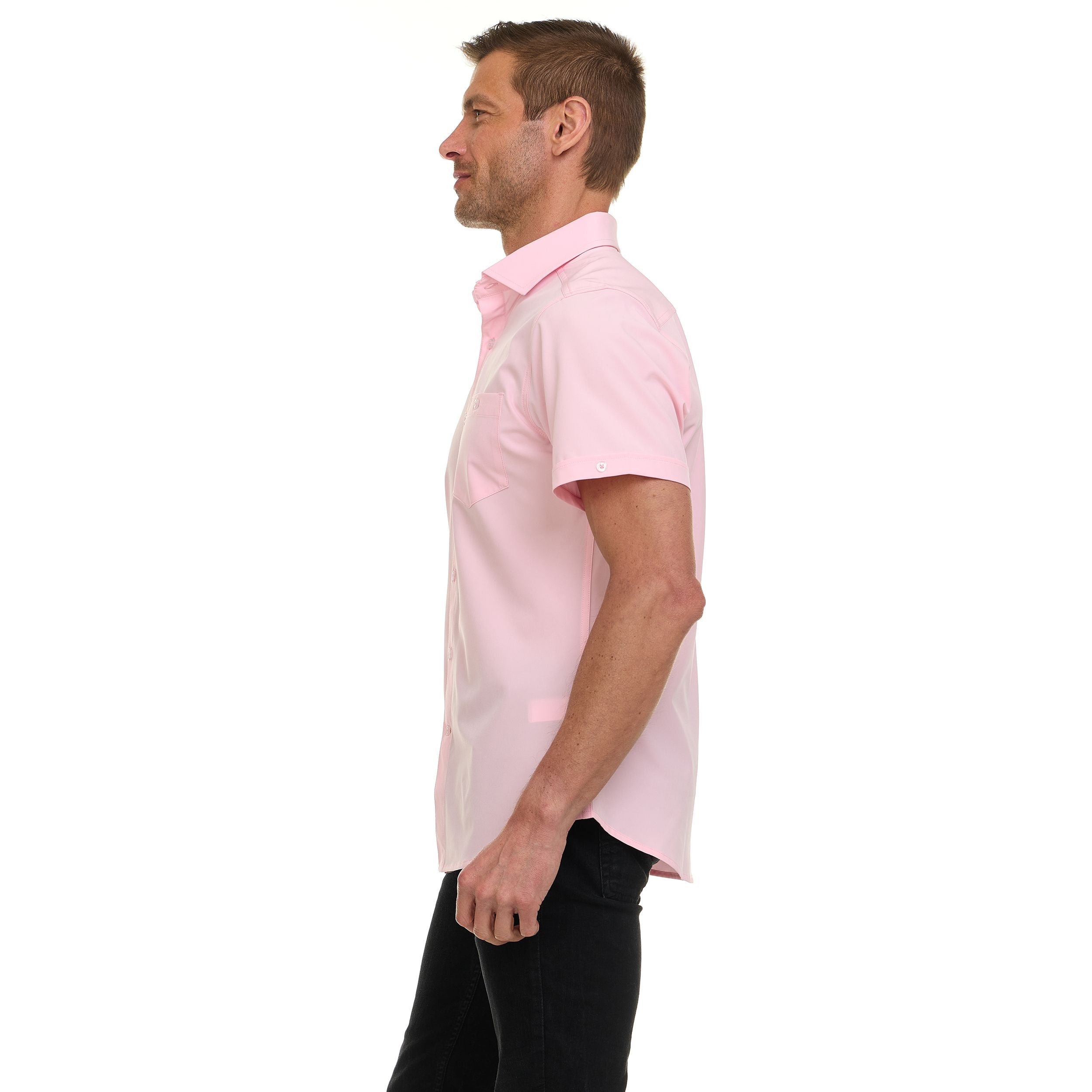 Canada Weather Gear Men’s Short Sleeve Button-Up Shirt – Stretch Dress Shirt – Wrinkle Resistant, Moisture Wicking