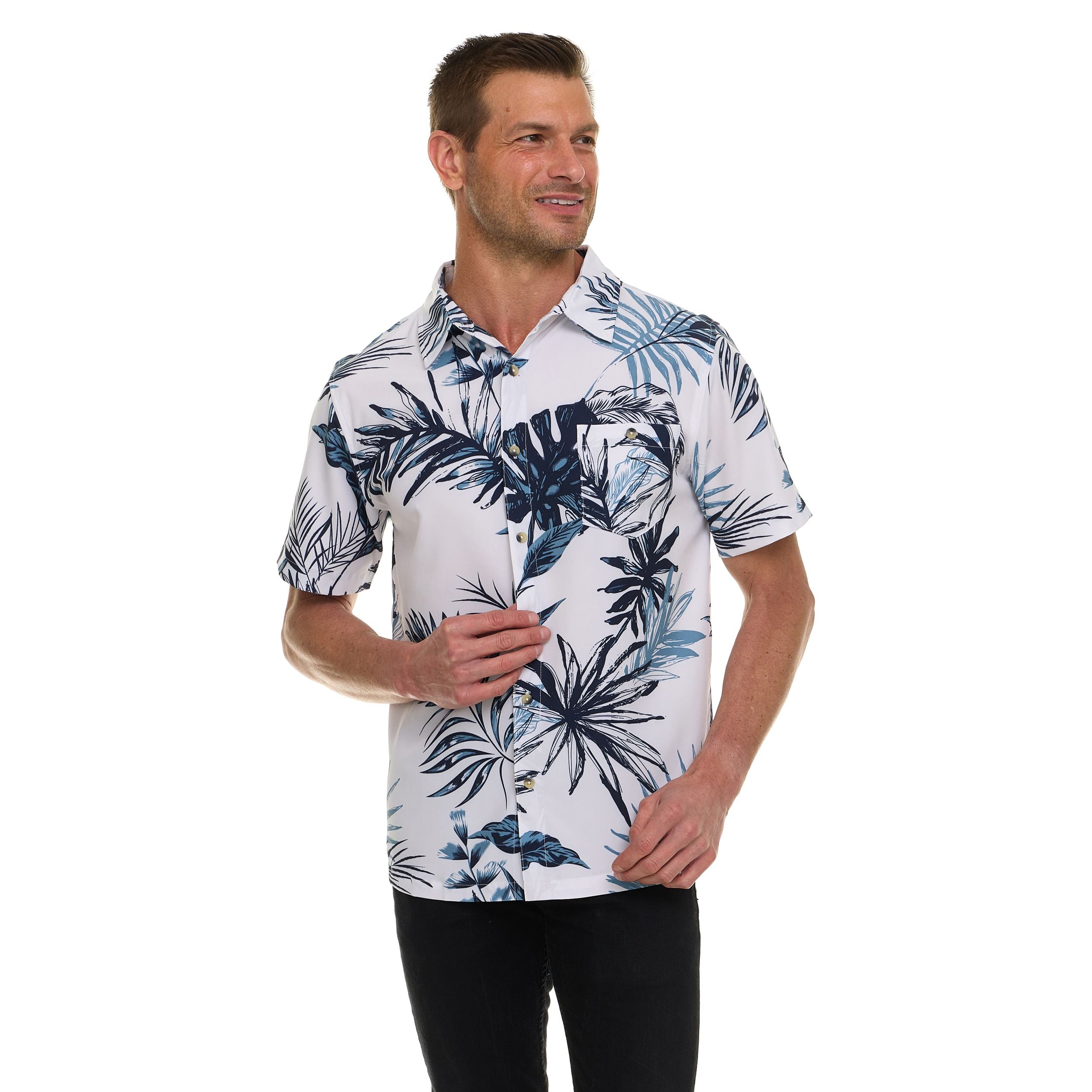 Canada Weather Gear Men’s Short Sleeve Button-Down Shirt – Casual Lightweight Printed Shirt with Chest Pocket