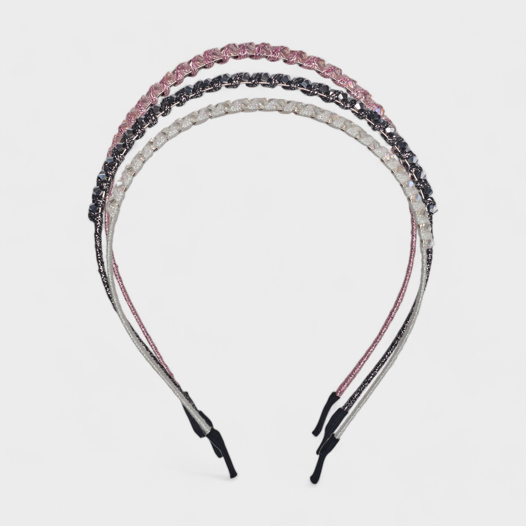 Hair Essentials Women's 3-Pack Rhinestone Headbands for Women - Sparkling Crystal Braided Headbands - Pink, White, and Black Colors