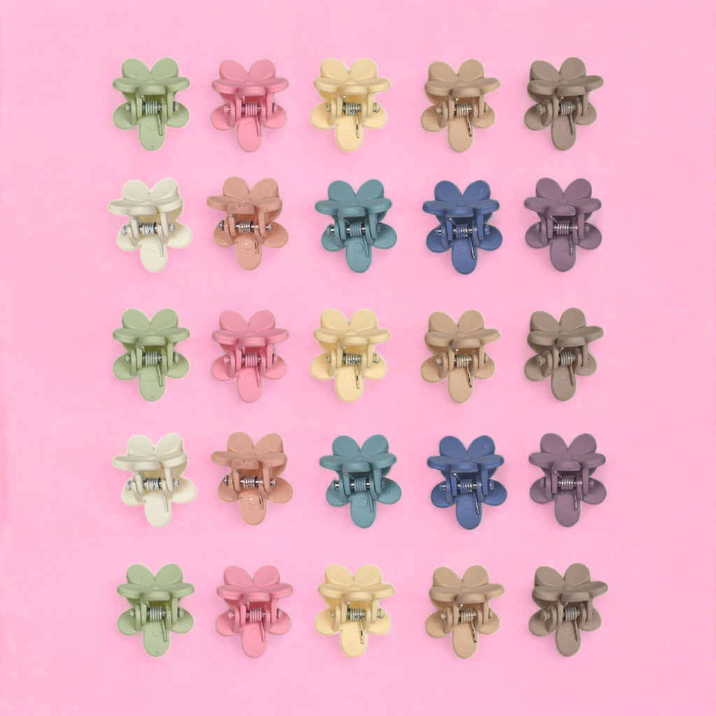 Willow & Ruby Girl's 50-Piece Mini Flower Hair Claw Clips - No-Slip Design - 50pcs