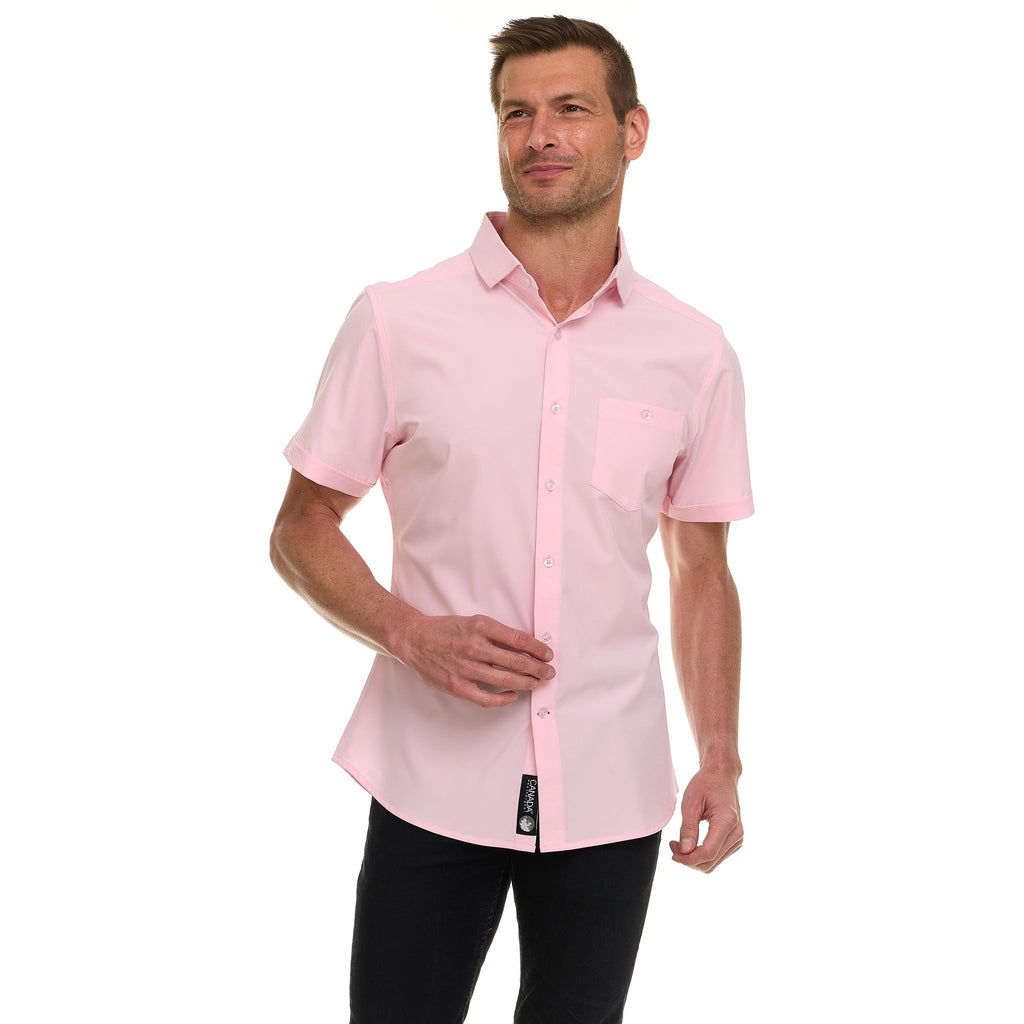 Canada Weather Gear Men’s Short Sleeve Button-Up Shirt – Stretch Dress Shirt – Wrinkle Resistant, Moisture Wicking
