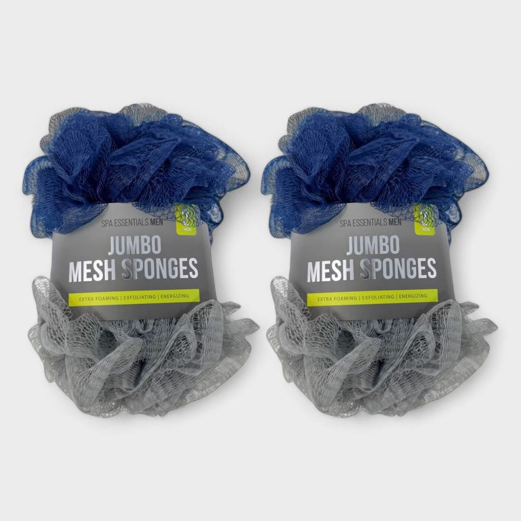 Spa Essentials Large Bath Loofahs - Extra Foaming Jumbo Shower Poufs Exfoliating Body Scrubber Mesh Sponges
