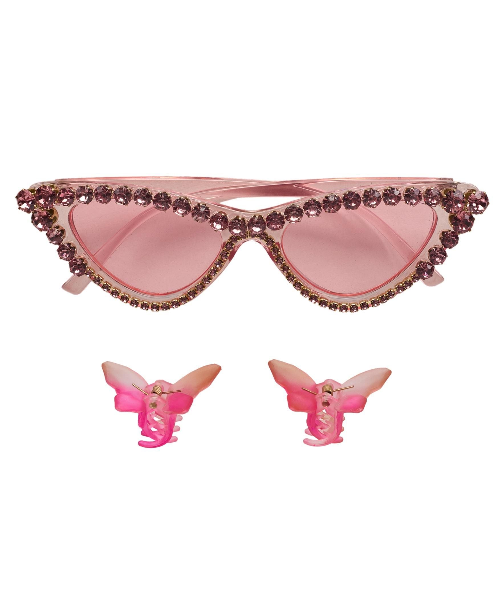 Willow & Ruby Kid's Fun Sunglasses with Hair Clip Set for Girls - Sunnies & Claws in Strawberry