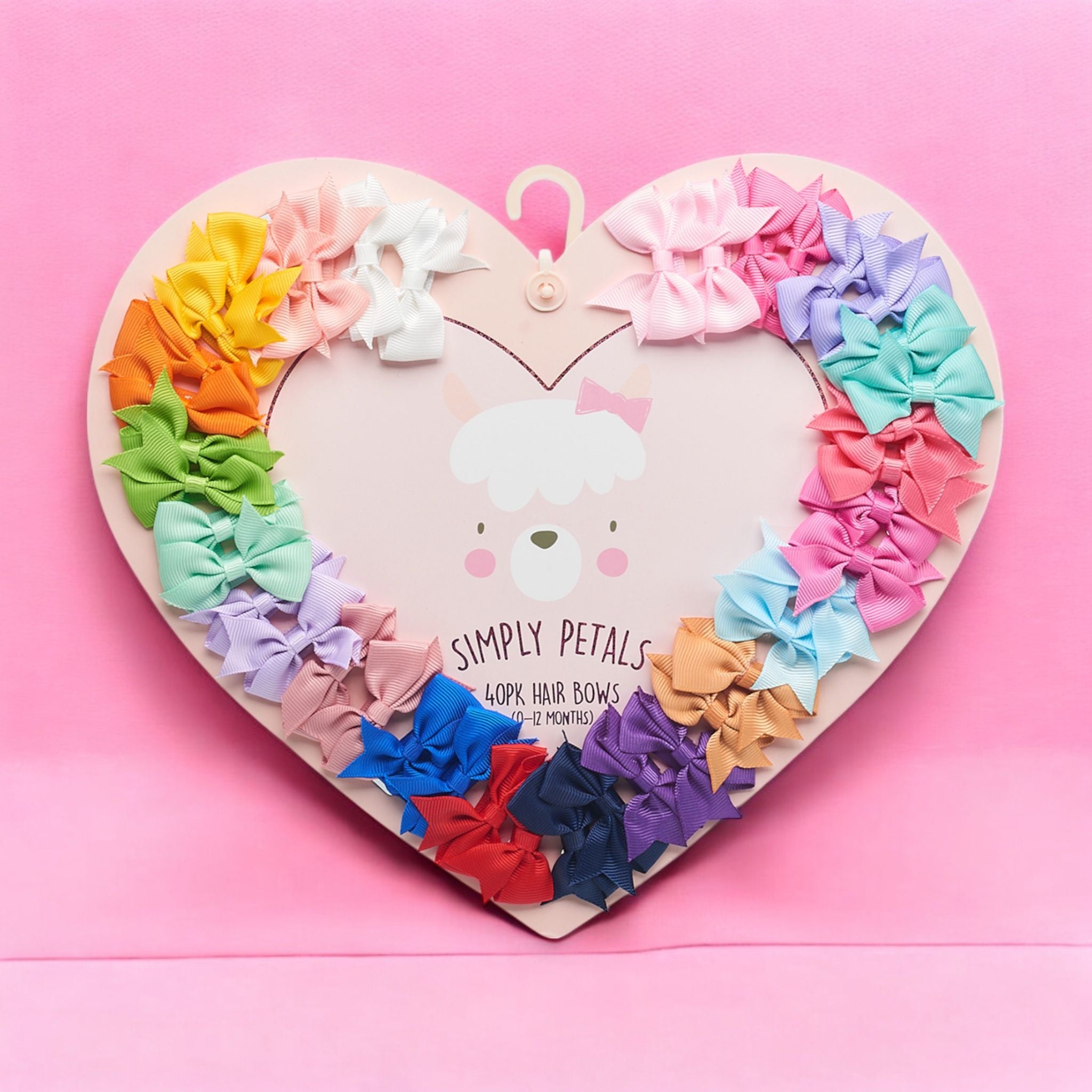 Simply Petals 40 Pack Heart Themed Hair Bow Set -  Baby Bows for 0-12 Months, Colorful Clips for Infants, Girl, 40pcs