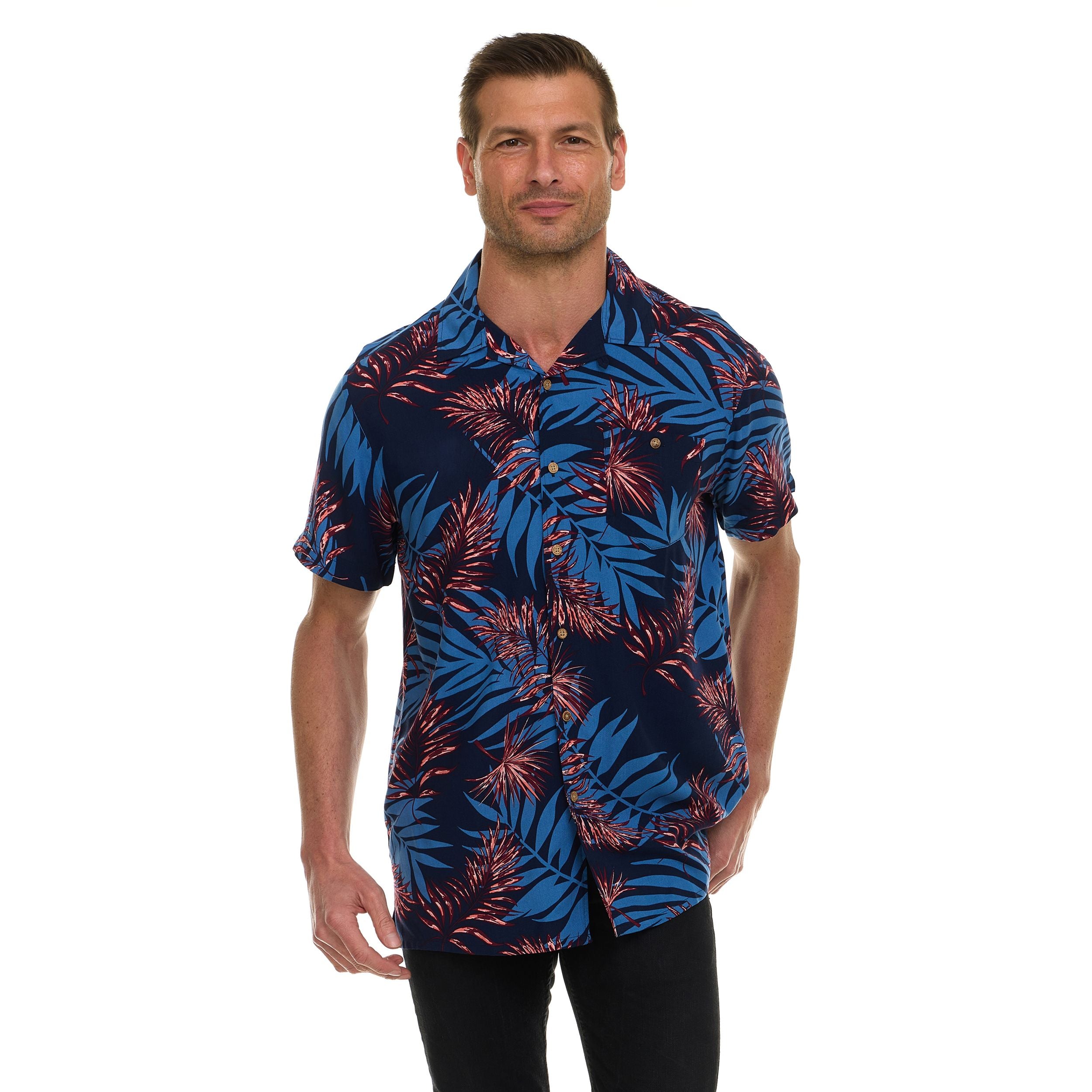 Super Triple Goose Men’s Short Sleeve Button Down Aloha Shirt – Soft Feel, Moisture Wicking, Easy Care