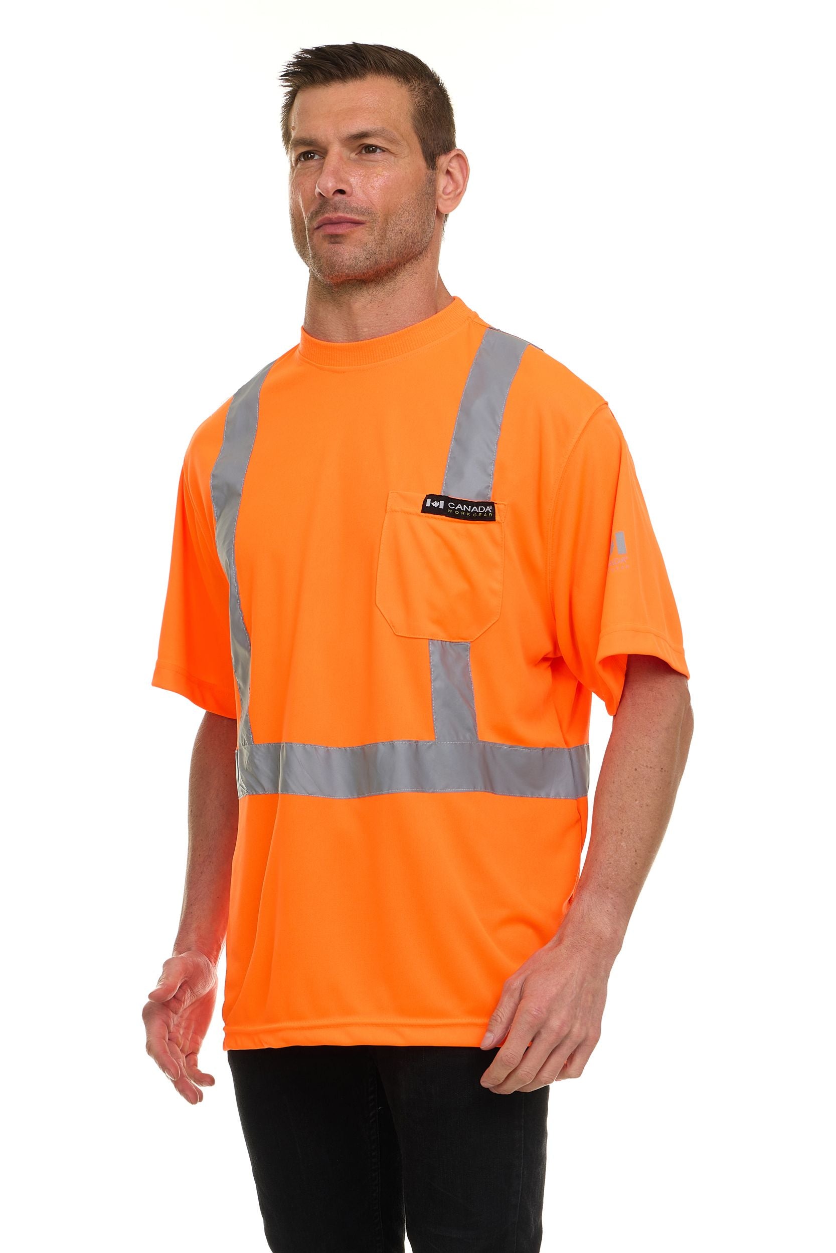 Canada Weather Gear Men’s High Visibility Safety Tee – Reflective Short Sleeve Work Shirt – Lightweight & Breathable
