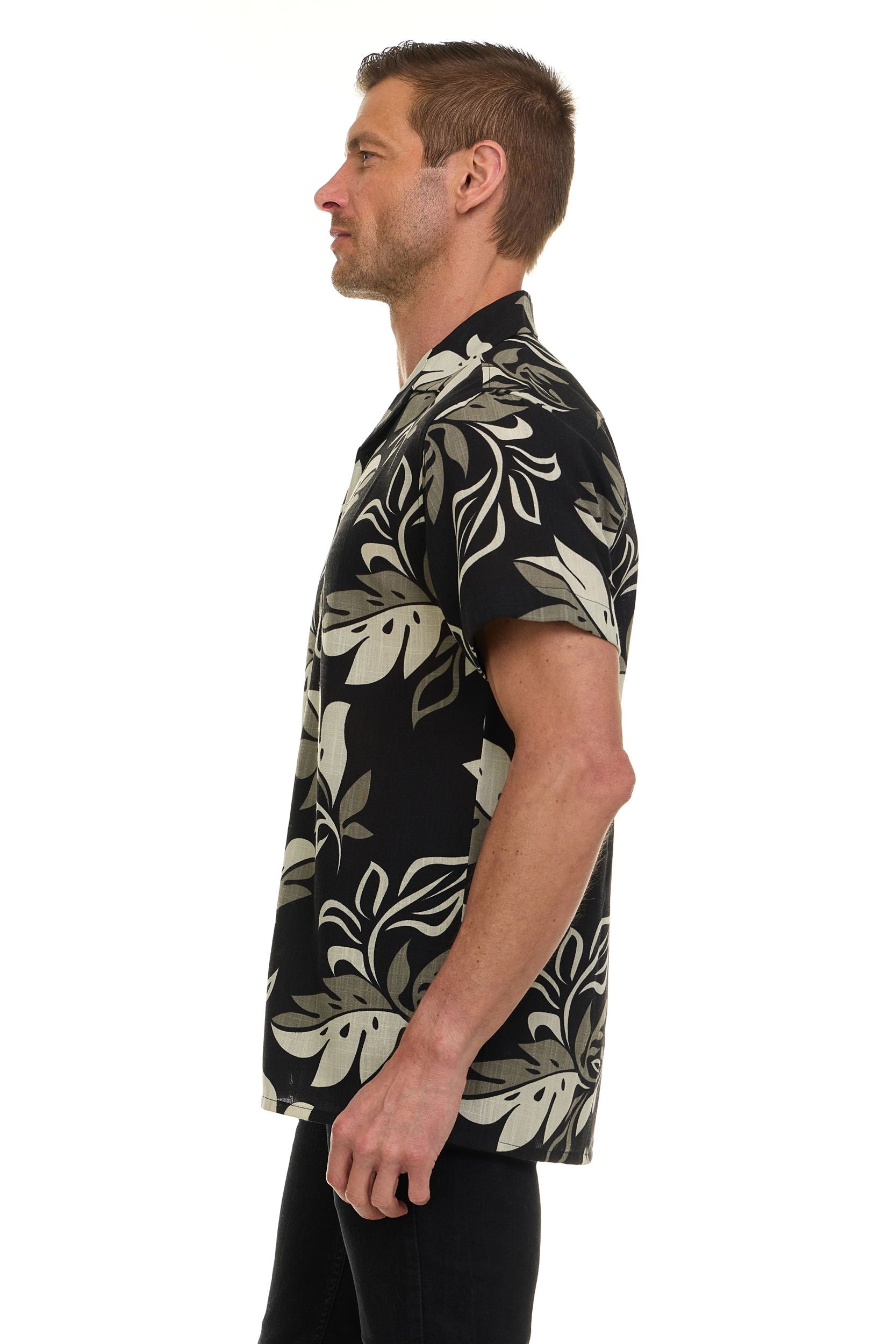 Super Triple Goose Men’s Short Sleeve Linen-Look Resort Shirt – Lightweight Button-Down Camp Shirt with Tropical Prints