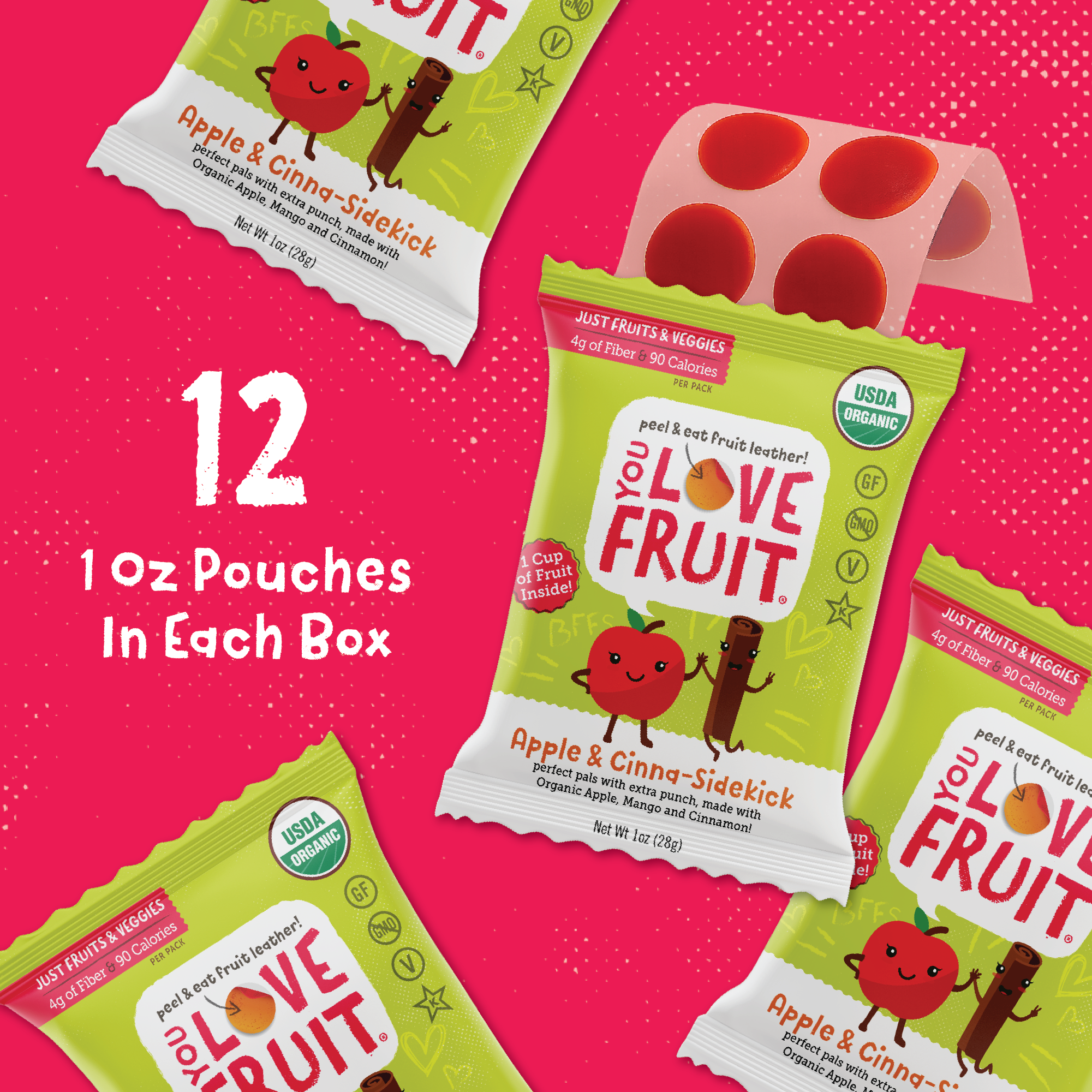 YOU LOVE FRUIT Organic Fruit Snacks — 1 oz Pouches, Pack of 12