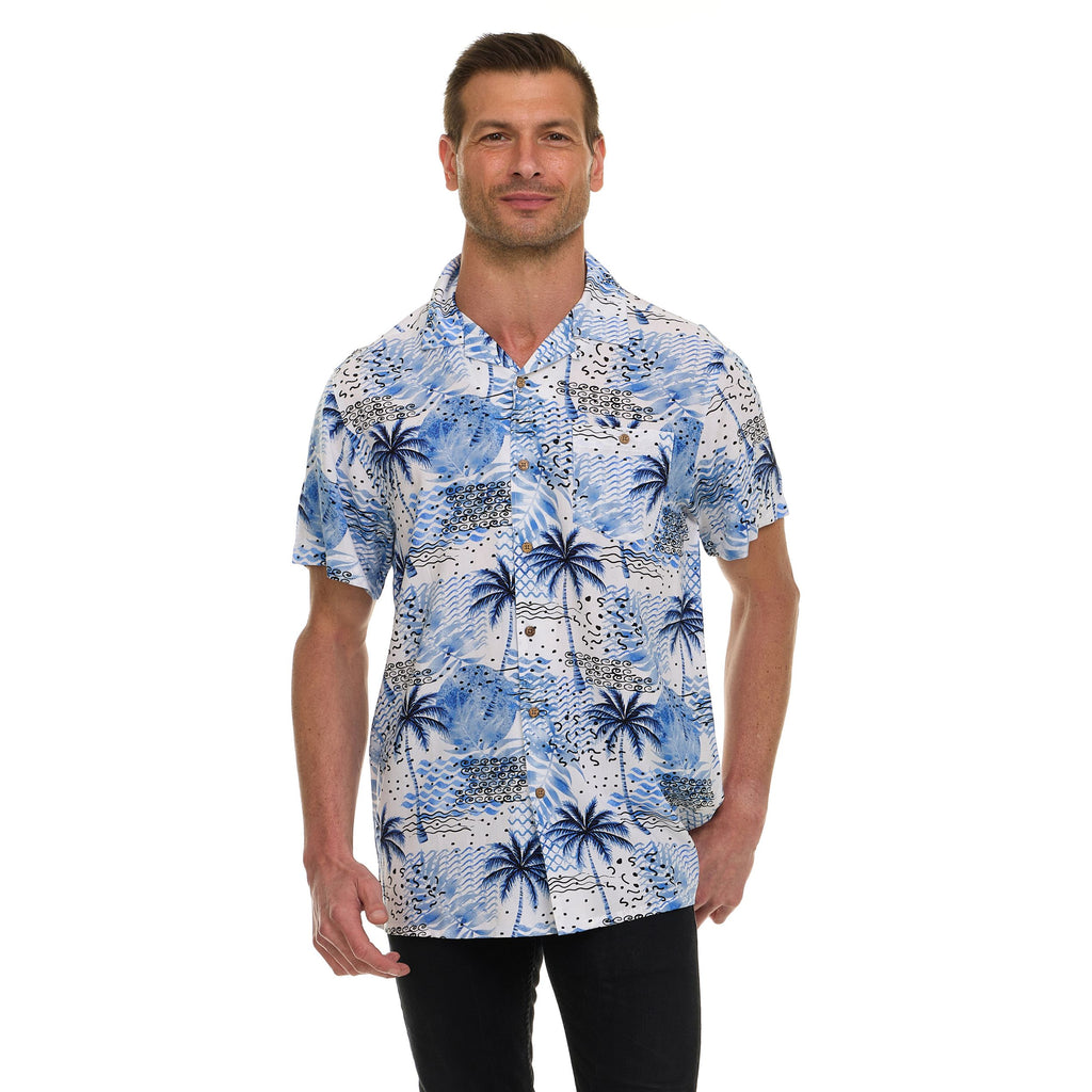 Super Triple Goose Men’s Printed Rayon Camp Collar Shirt - Soft Feel, Moisture-Wicking, Easy Care