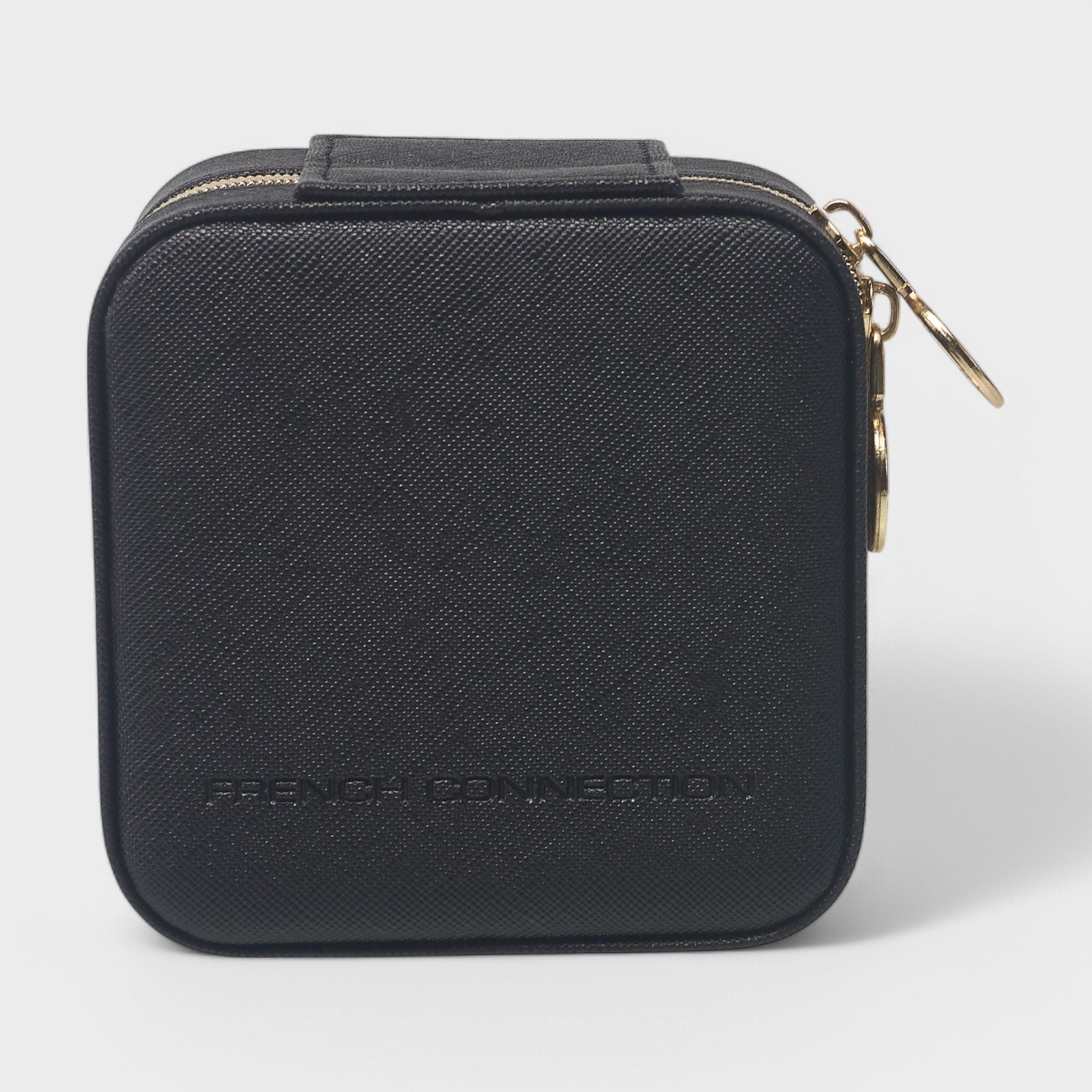 French Connection Small Travel Accessory Organizer with Mirror – Compact Jewelry Storage Box, Faux Leather